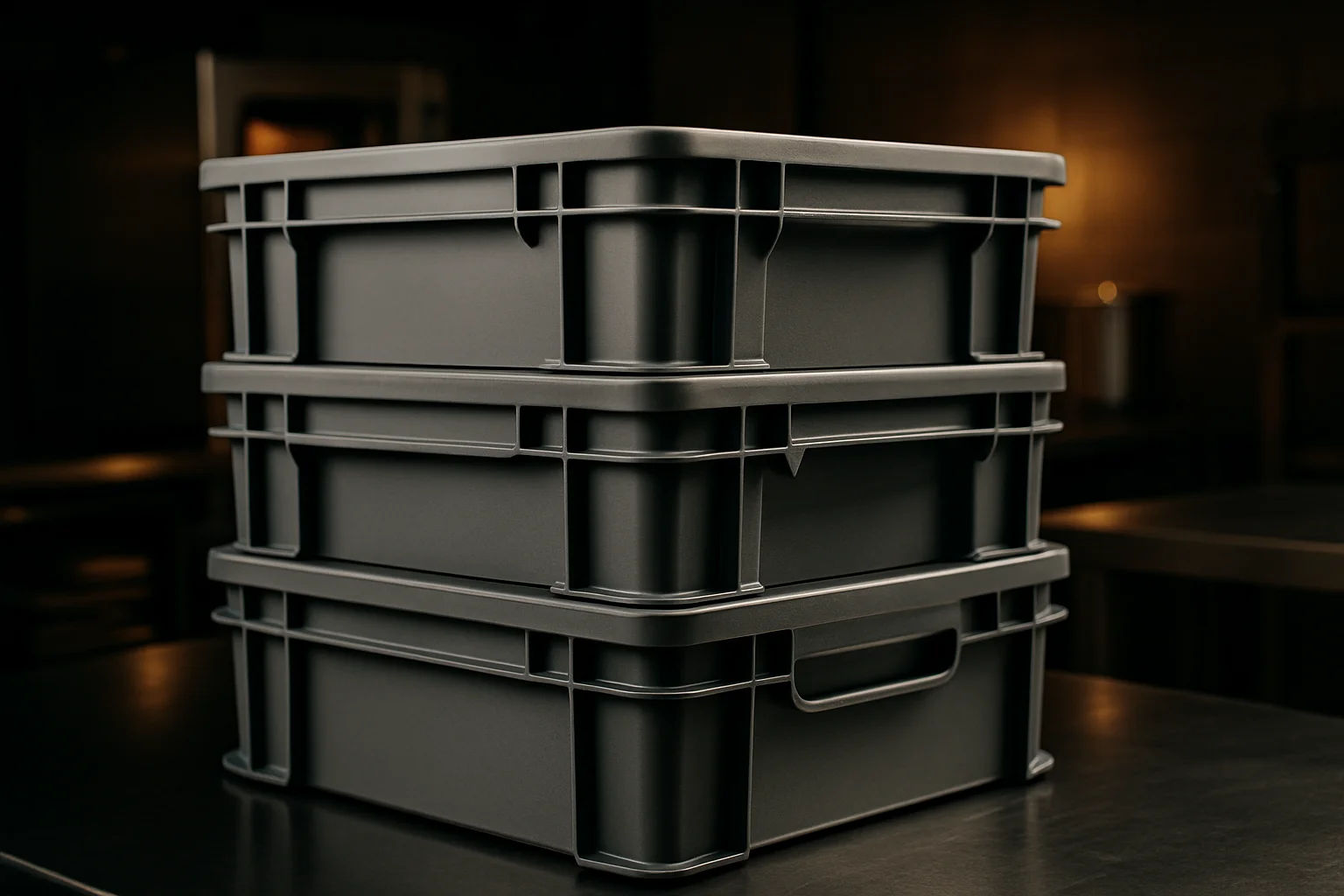 Stapelbare Kunststoffboxen zeigen Stapelsystem und Formfaktor für den Lagerbetrieb
