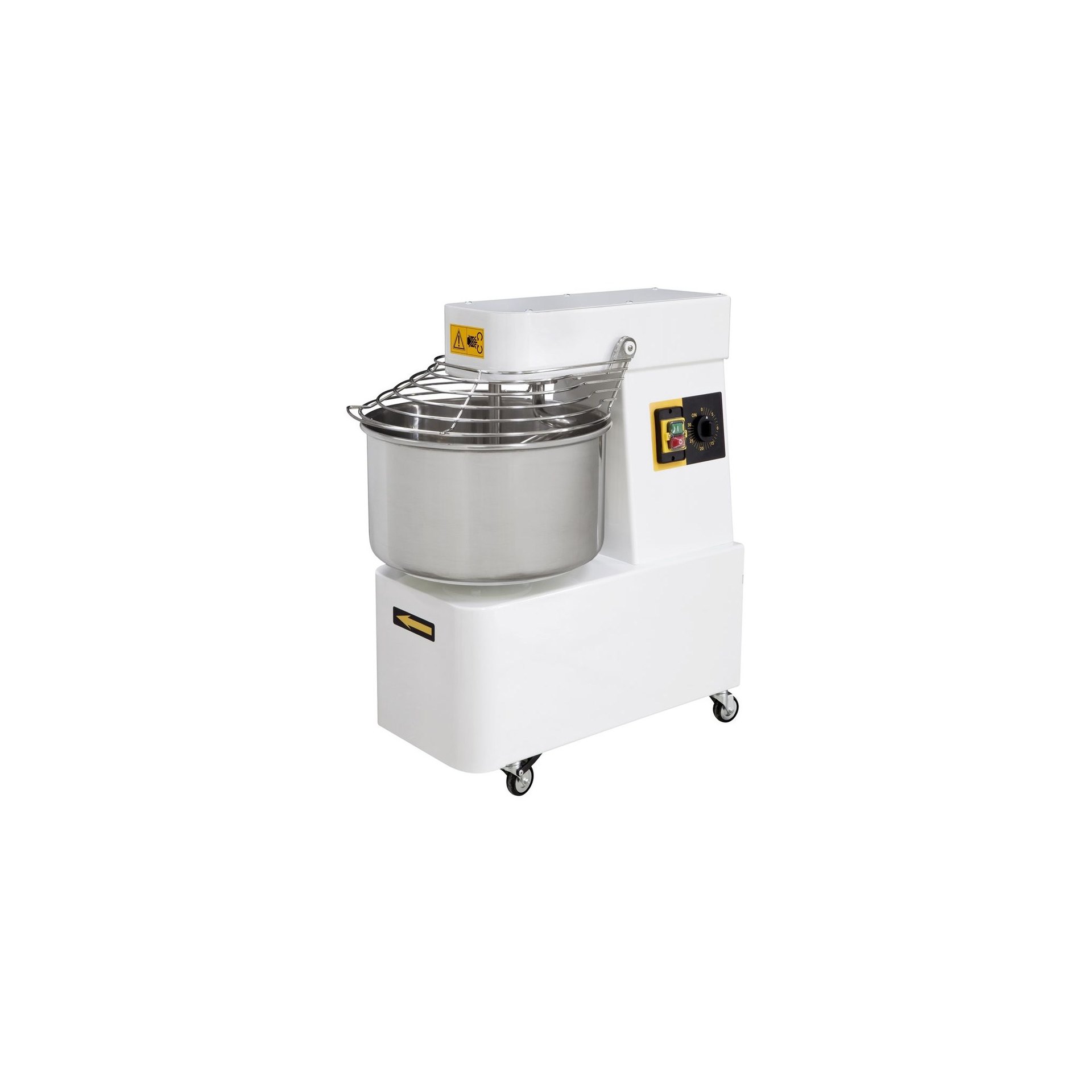 Spiralteigknetmaschine mit fixer Schüssel und 2 Geschwindigkeitsstufen - 48 L, 128 kg/h, 48L, 400V/2200W, 480x795x(H)855mm Spiralmischer mit fester Schüssel 22 L, 56 kg/h, 22L, 400V/1100W, 385x670x(H)725mm