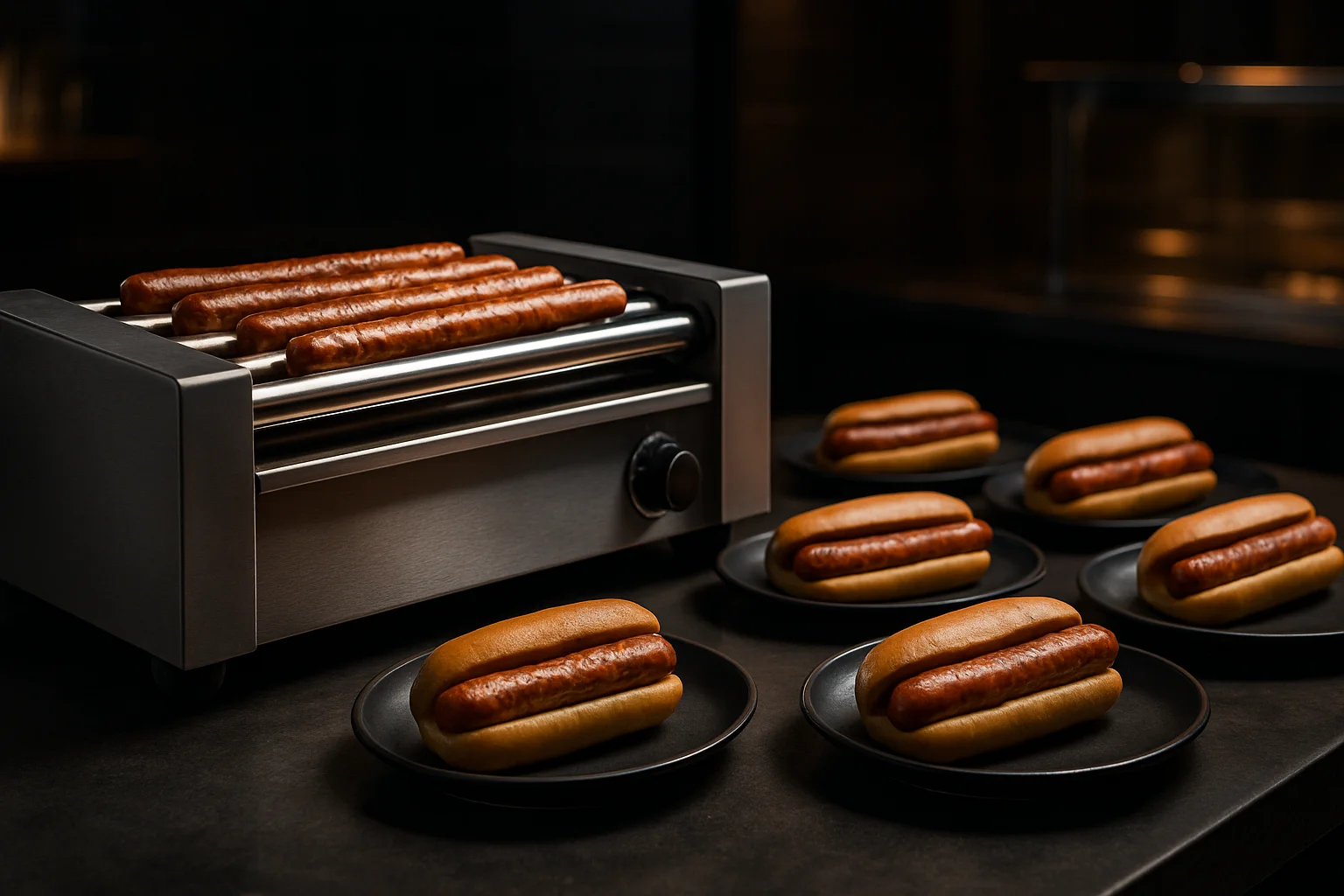 Rollgrill mit Portionen auf der Ausgabetheke zur Darstellung von Kapazität und Durchsatz