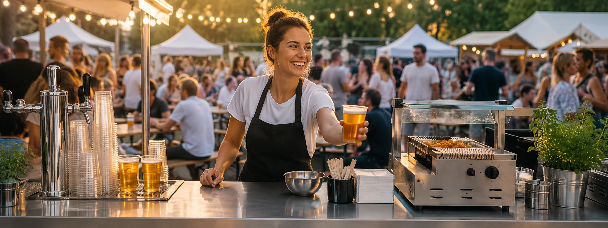 Gastronomiebedarf für Straßenfest und Vereinsfest mit Getränkeausschank, Fritteuse und mobilem Verkaufsstand