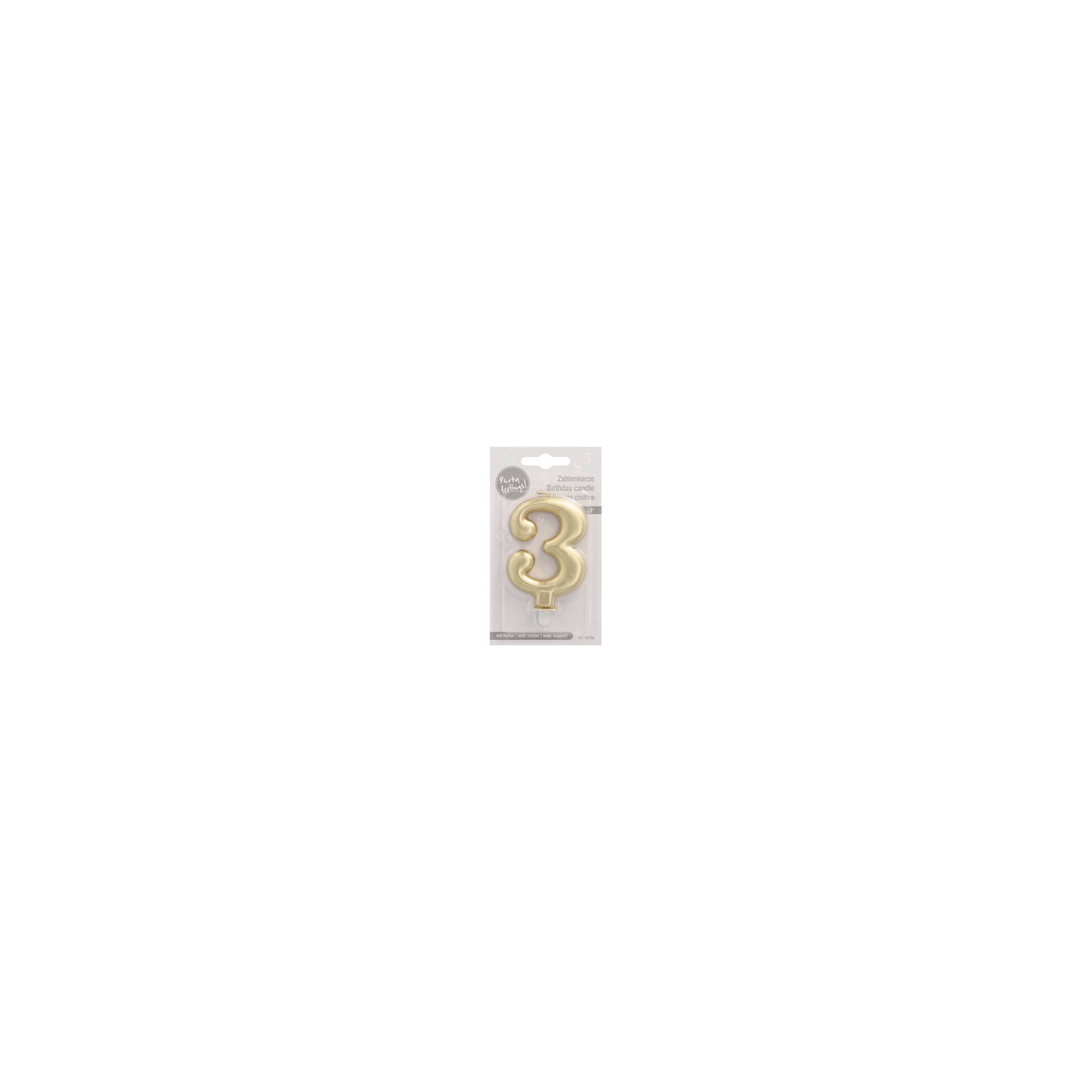 Zahlenkerze mit Halter 7 cm gold "3"