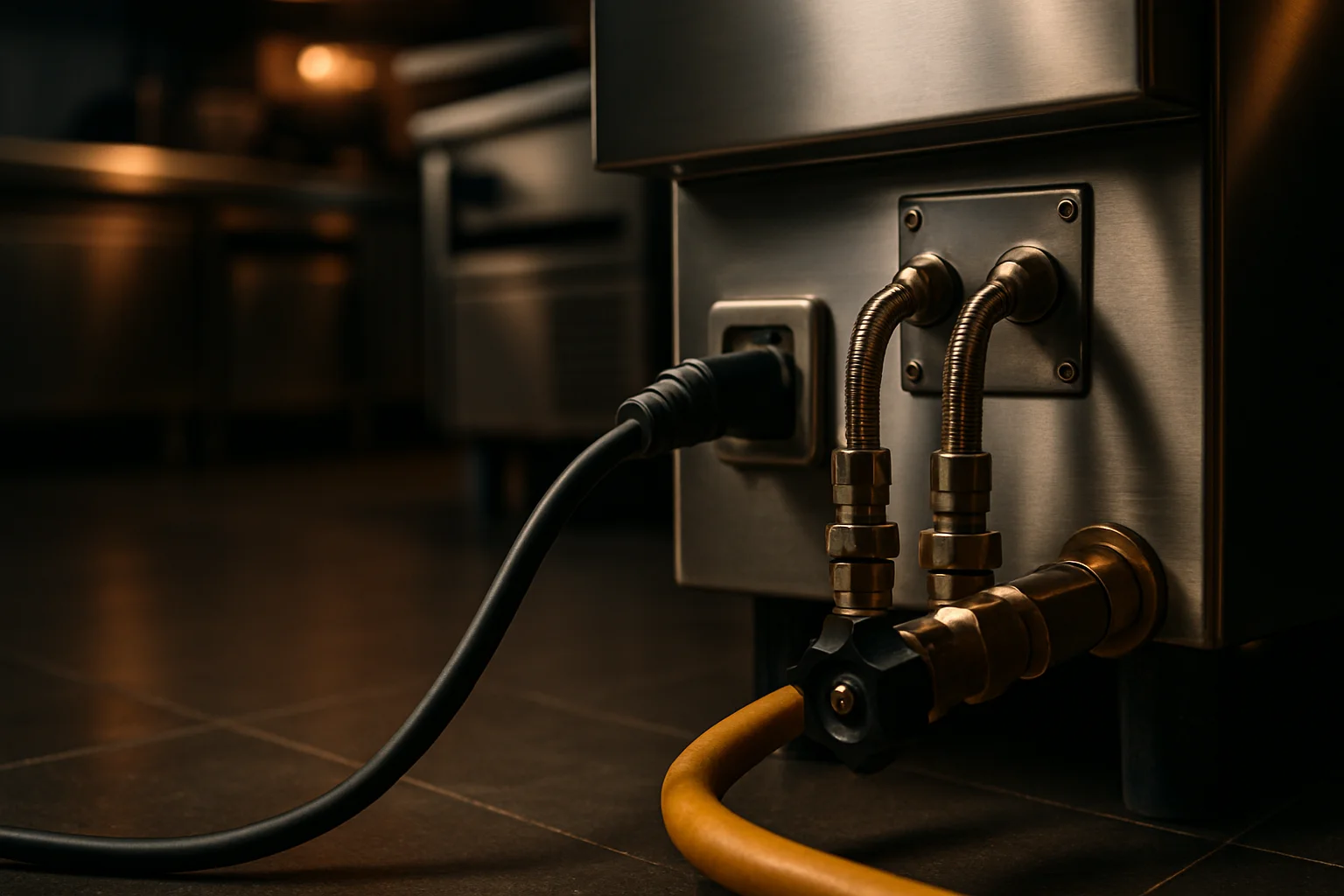 Anschlüsse und Energieanschlussbereich in einer Kücheninstallation