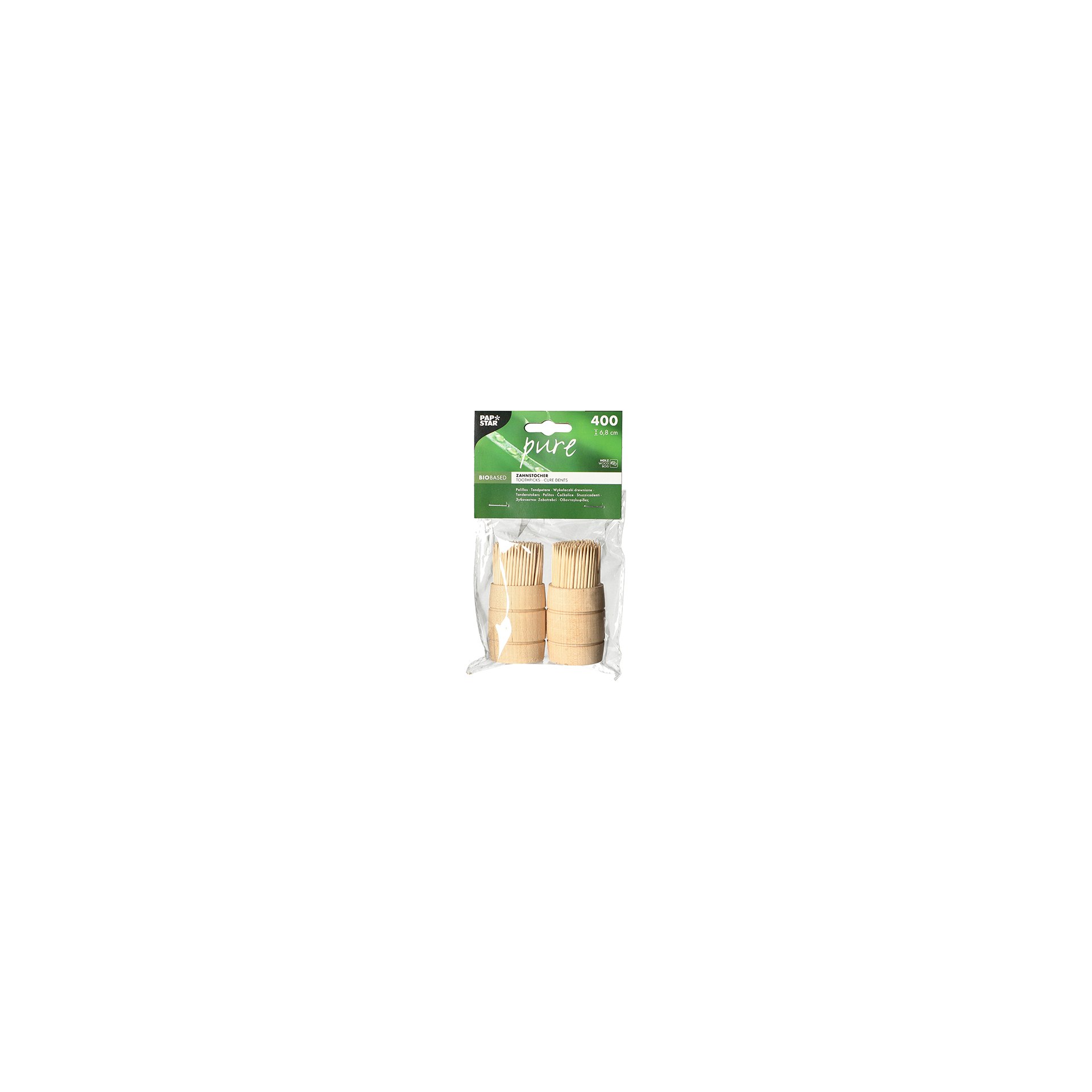 Zahnstocher, Holz "pure" rund 6,8 cm im Spender aus Holz Zahnstocher, Holz "pure" rund 6,8 cm im Spender aus Holz