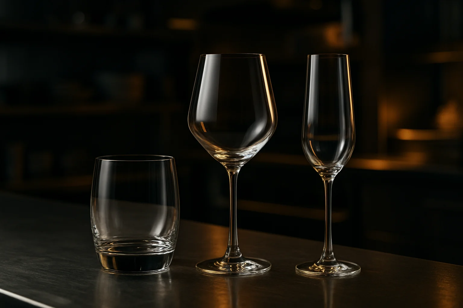 Verschiedene Glasformen nebeneinander zur Verdeutlichung von Einsatzzwecken