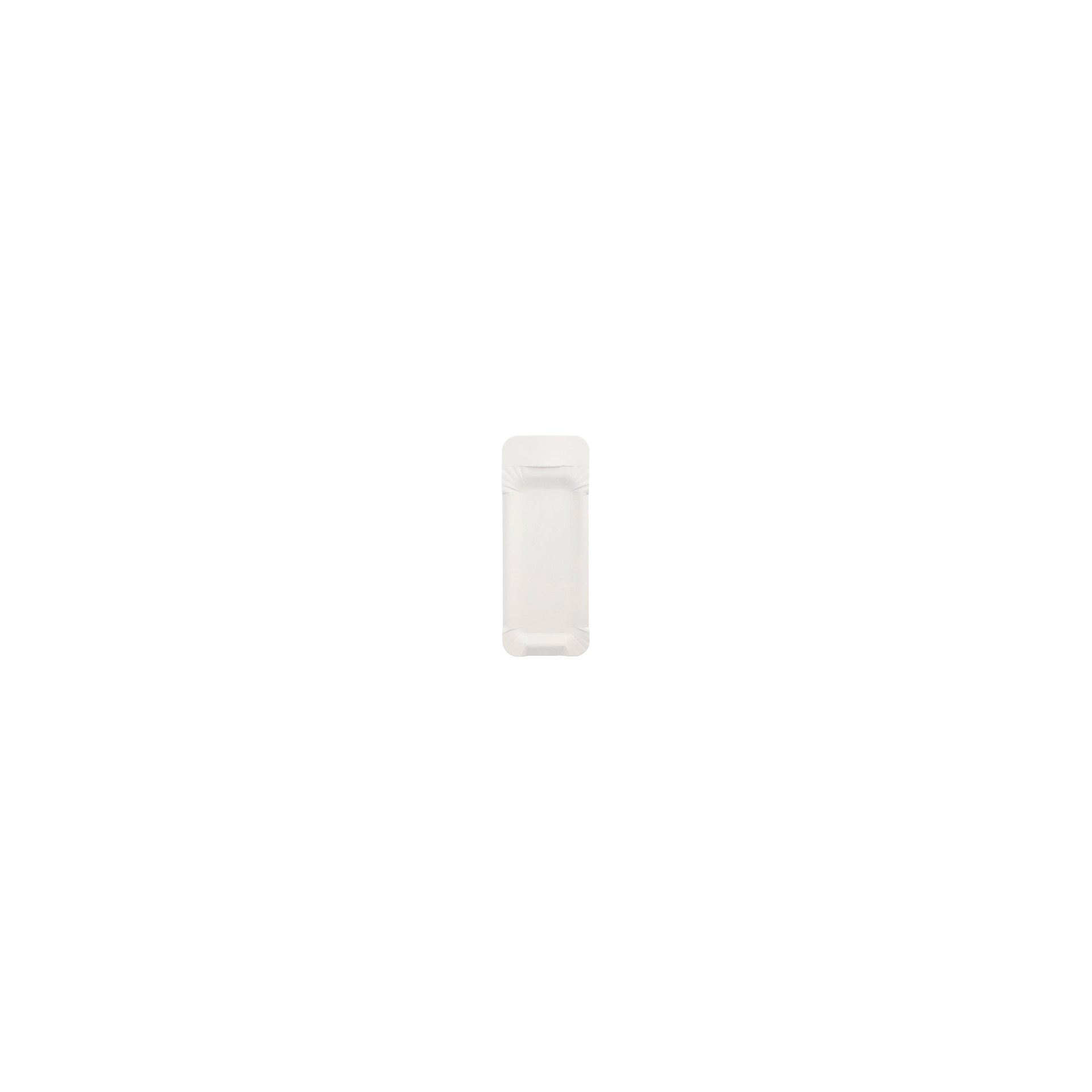 Teller, Pappe "pure" eckig 8 cm x 21 cm weiss mit Anfasser Teller, Pappe "pure" eckig 8 cm x 21 cm weiss mit Anfasser