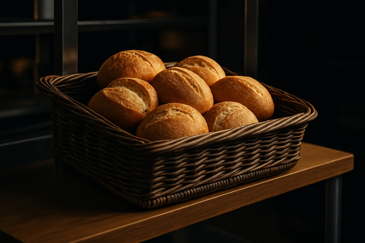 GN 1/3 Präsentationskorb auf Bäckerei-Display in Gastronomieumgebung