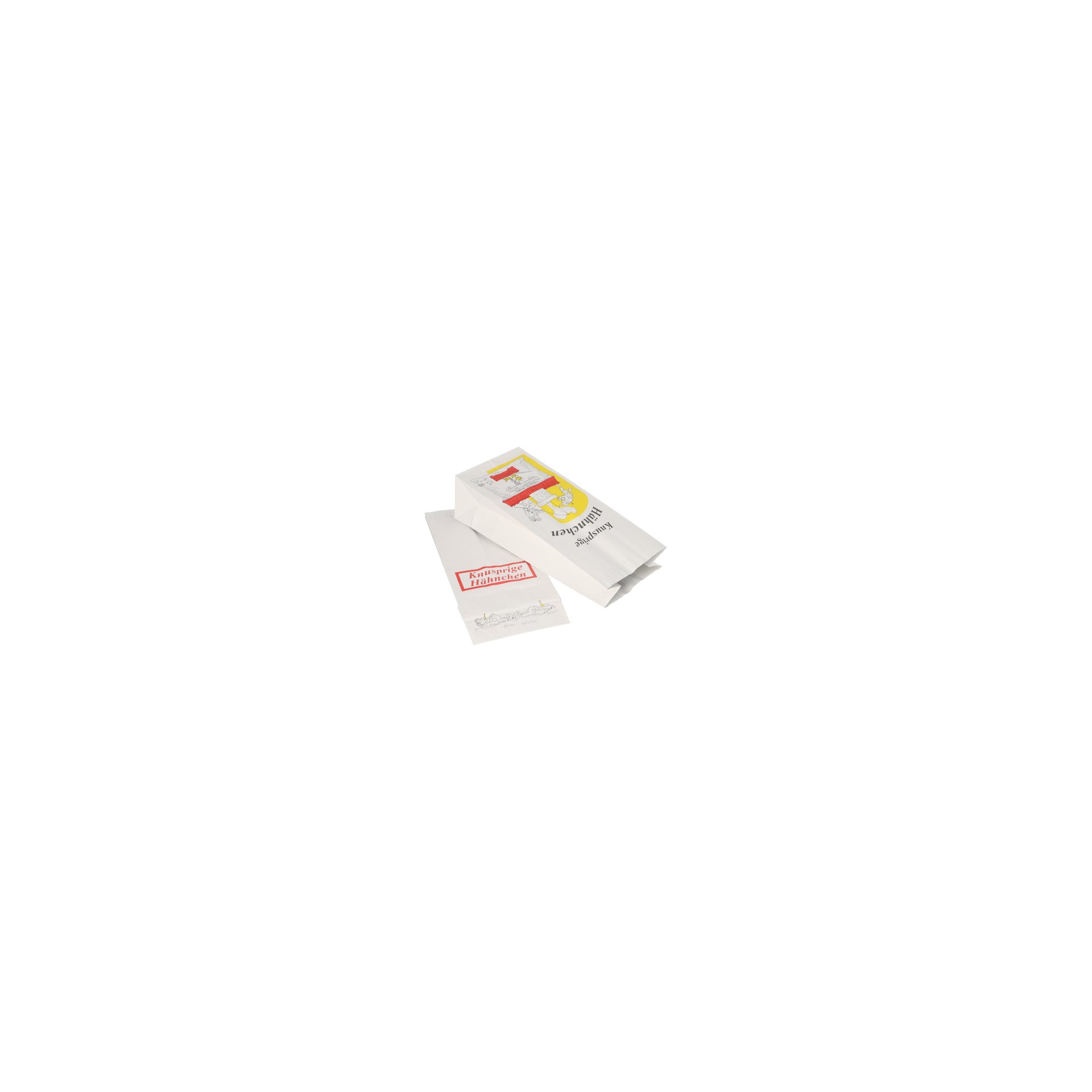 Hähnchenbeutel, Papier mit Alu-Einlage 24 cm x 10,5 cm x 6 cm "Max & Moritz" 1/2 Hähnchenbeutel, Papier mit Alu-Einlage 24 cm x 10,5 cm x 6 cm "Max & Moritz" 1/2