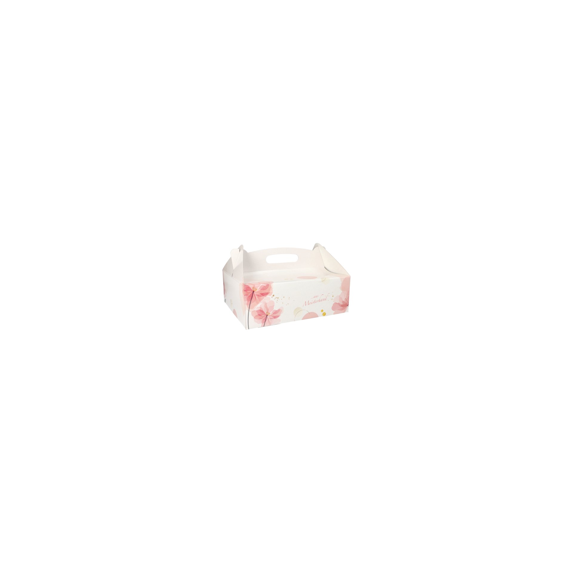 Gebäck-Kartons, Pappe eckig 26 cm x 22 cm x 9 cm rosé mit Tragegriff Gebäck-Kartons, Pappe eckig 26 cm x 22 cm x 9 cm rosé mit Tragegriff