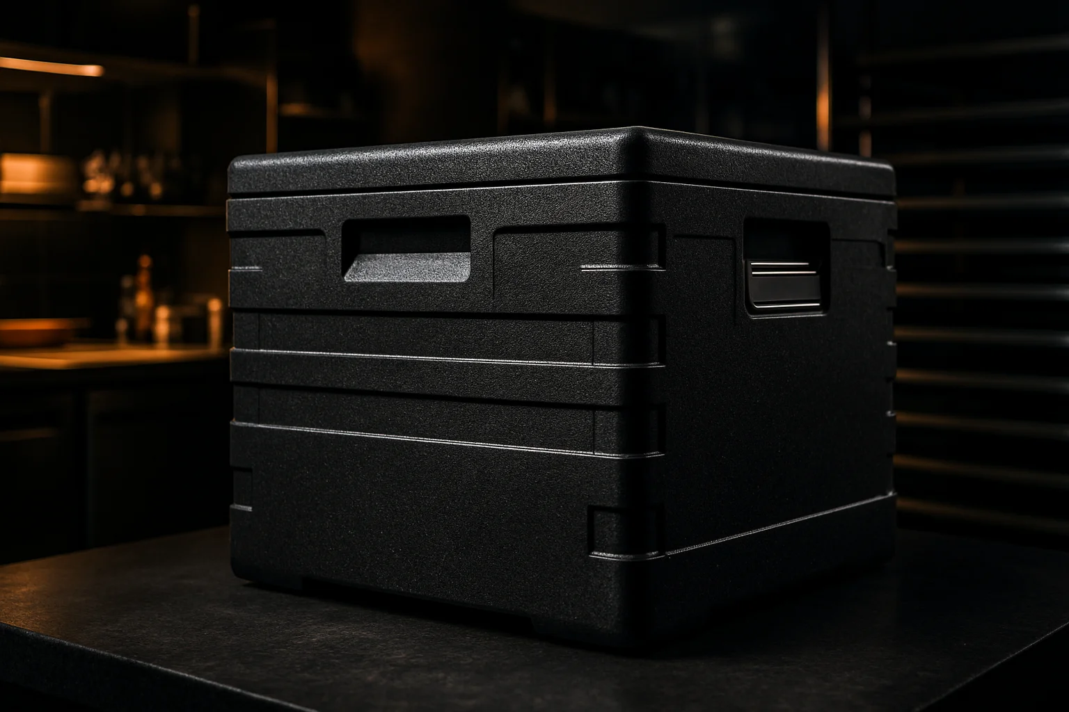stapelbare robuste transportbox aus kunststoff im catering-einsatz