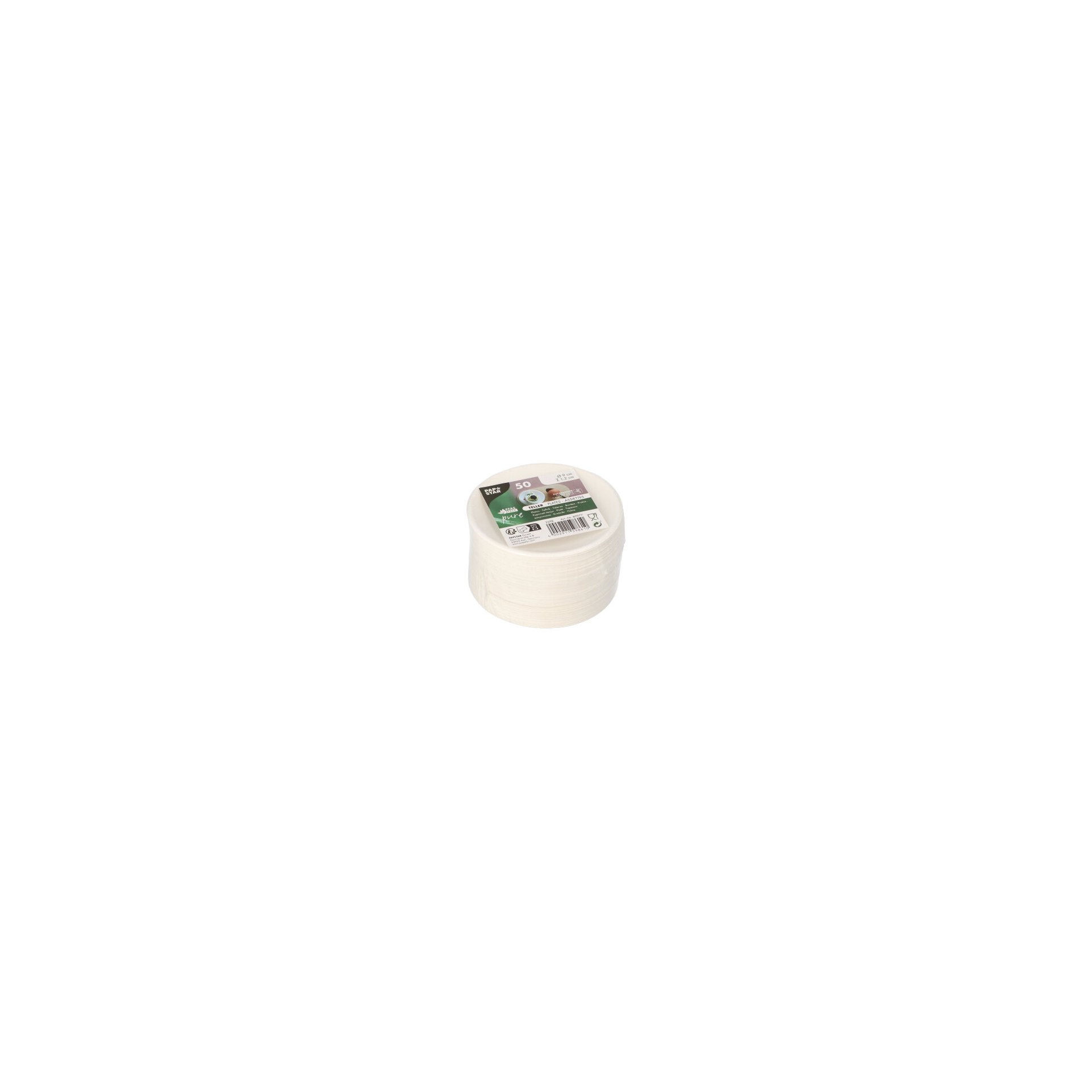 Teller Zuckerrohr "pure" rund Ø 9 cm · 1,3 cm weiss "Cella"