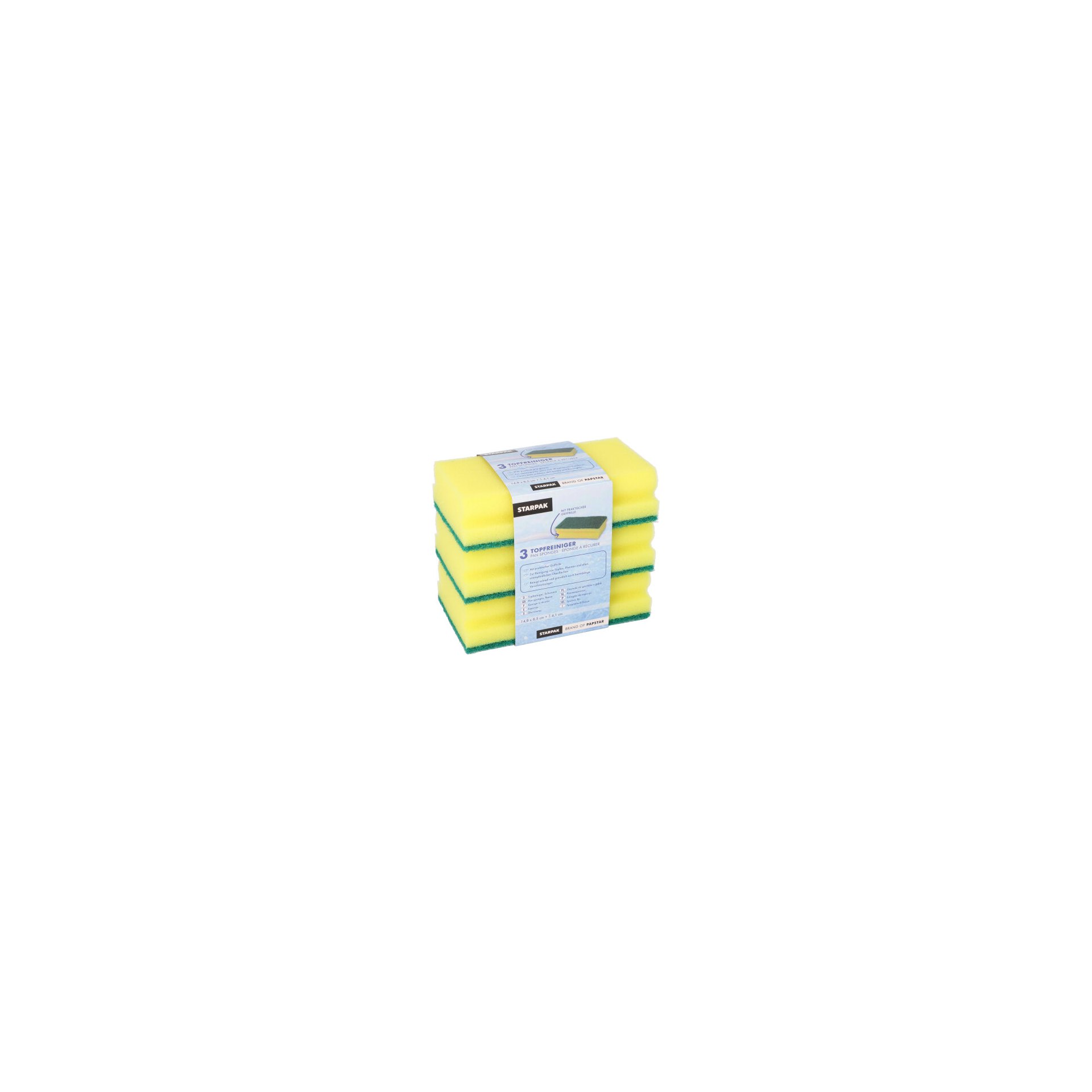 Topfreiniger, Schwamm Jumbo eckig 4,1 cm x 14,8 cm x 8,5 cm gelb/grün mit Griffrille, kratzend Topfreiniger, Schwamm Jumbo eckig 4,1 cm x 14,8 cm x 8,5 cm gelb/grün mit Griffrille, kratzend