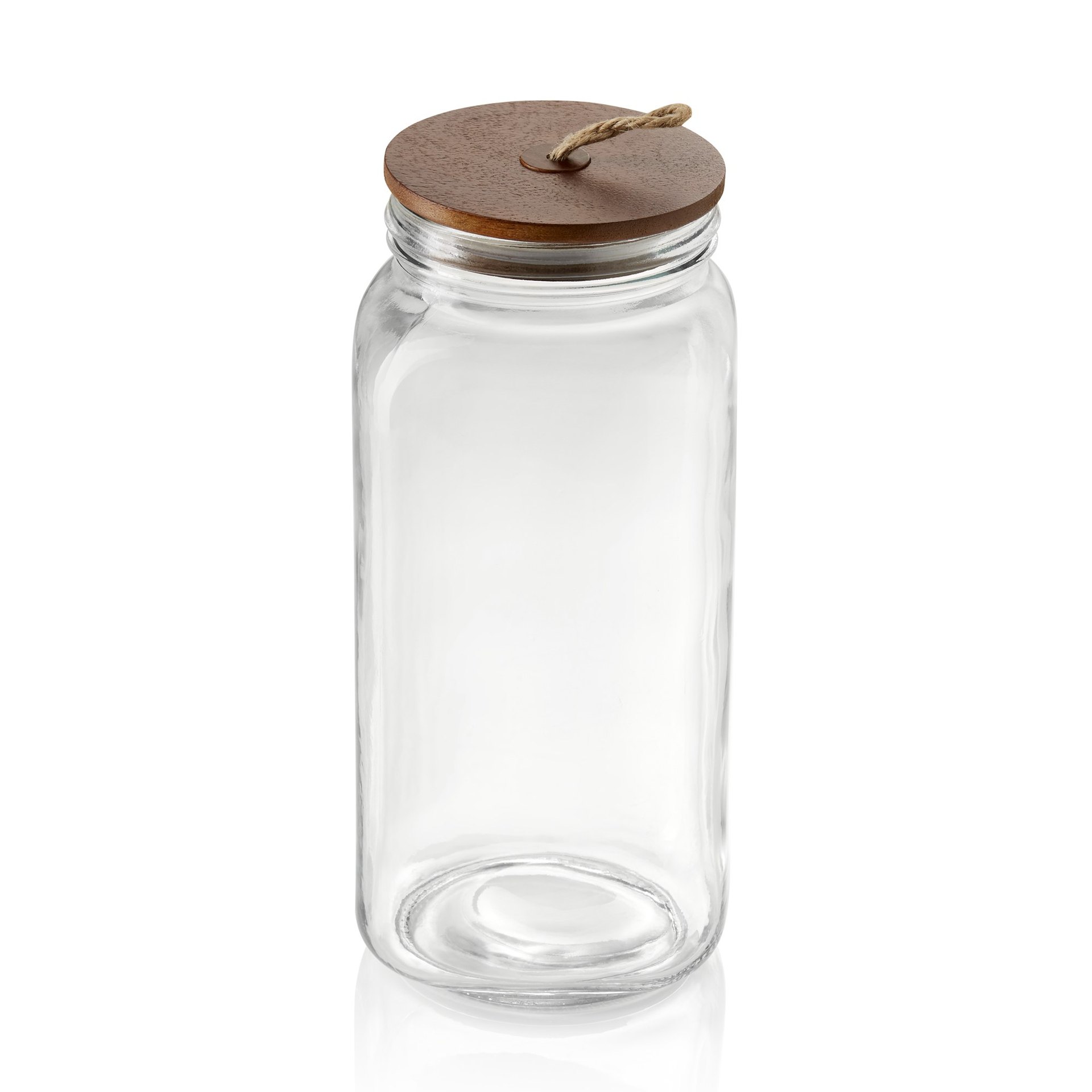Vorratsglas mit Akaziendeckel und Schnur, 2 ltr., Ø 9 cm, Höhe 26 cm, Glas, Akazienholz