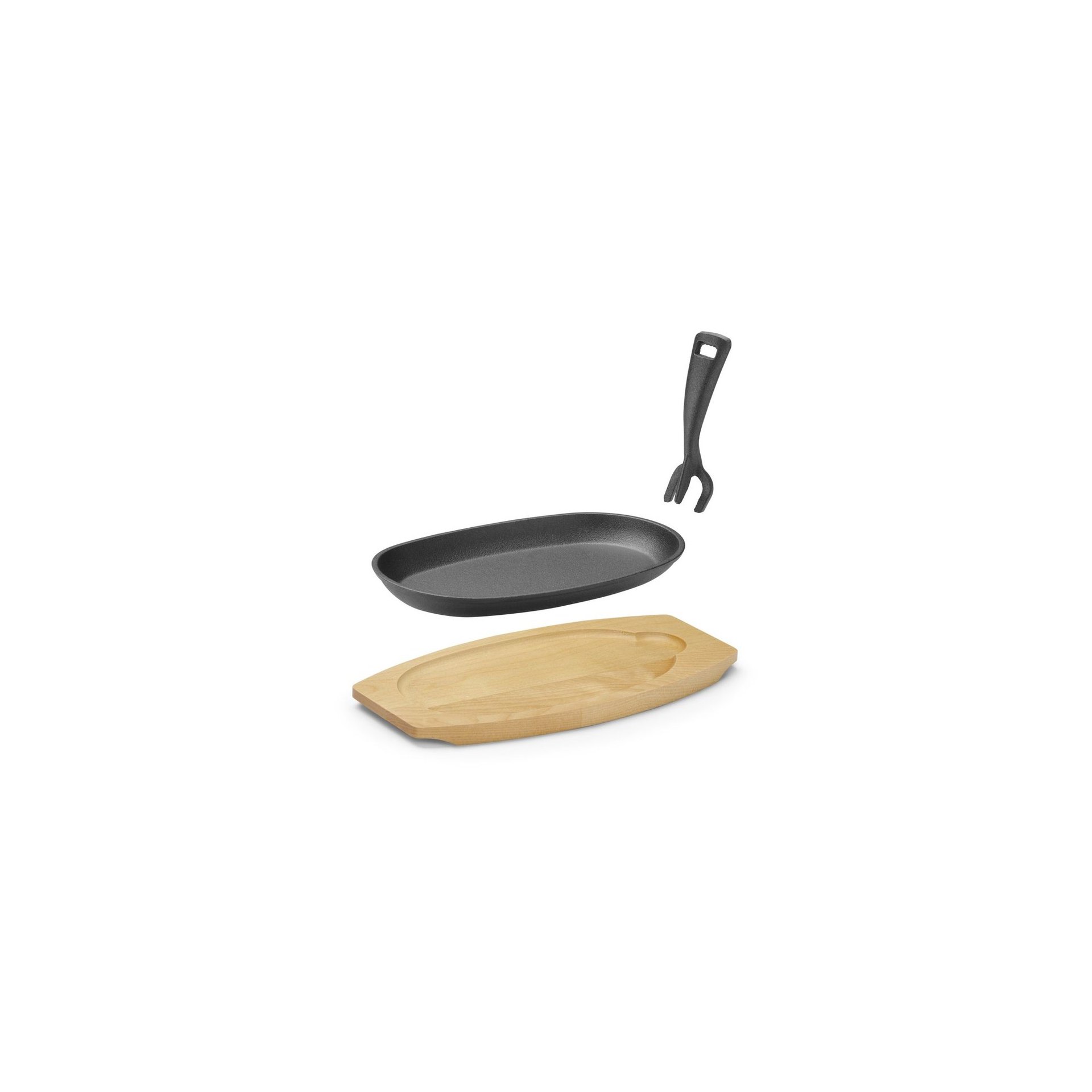 Gusseisenplatte mit Holzunterlage und Griff, Schwarz, 280x140x(H)30mm