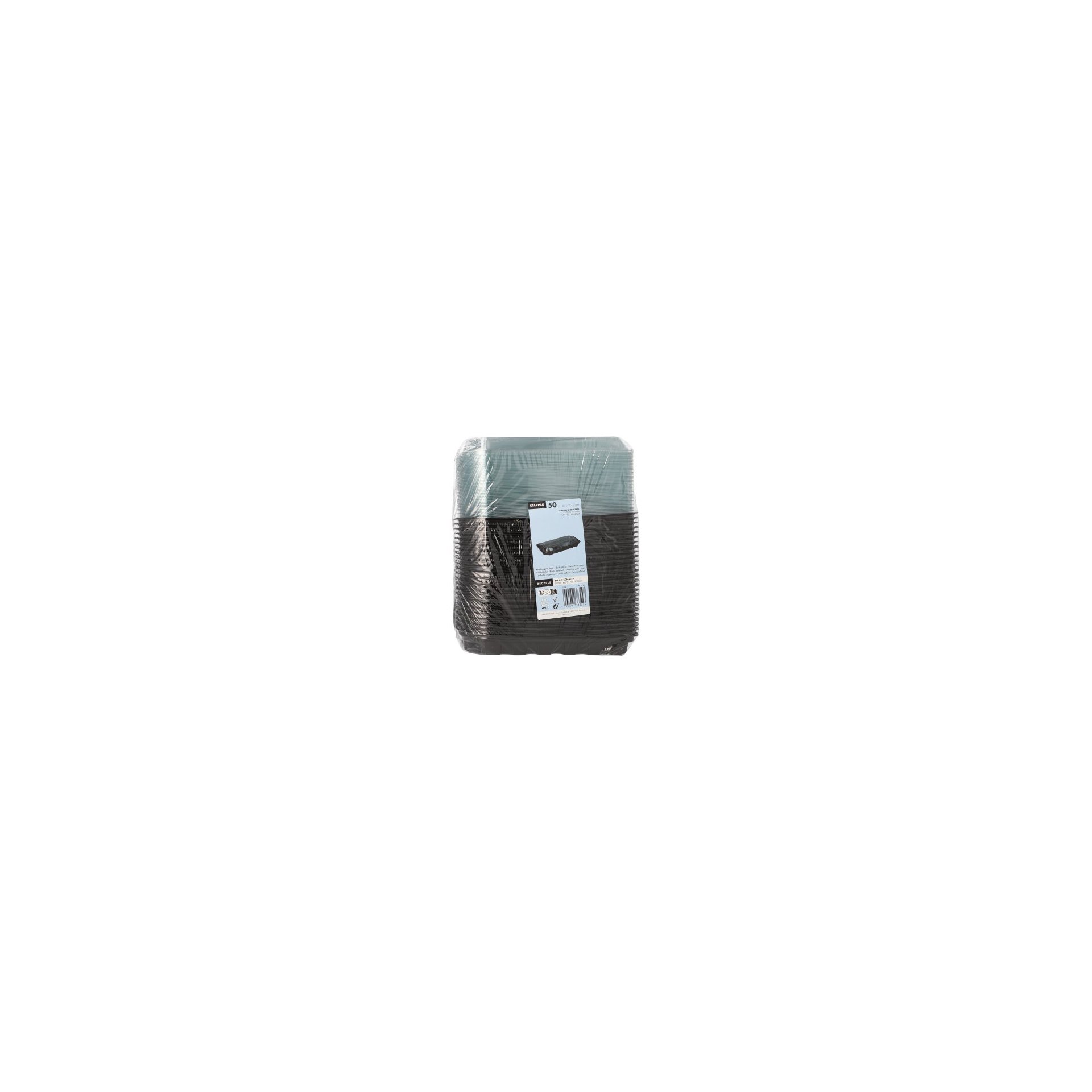 Sushi-Schalen R-PET rechteckig 21 cm x 11 cm x 4,3 cm schwarz mit transparentem Deckel Sushi-Schalen R-PET rechteckig 21 cm x 11 cm x 4,3 cm schwarz mit transparentem Deckel