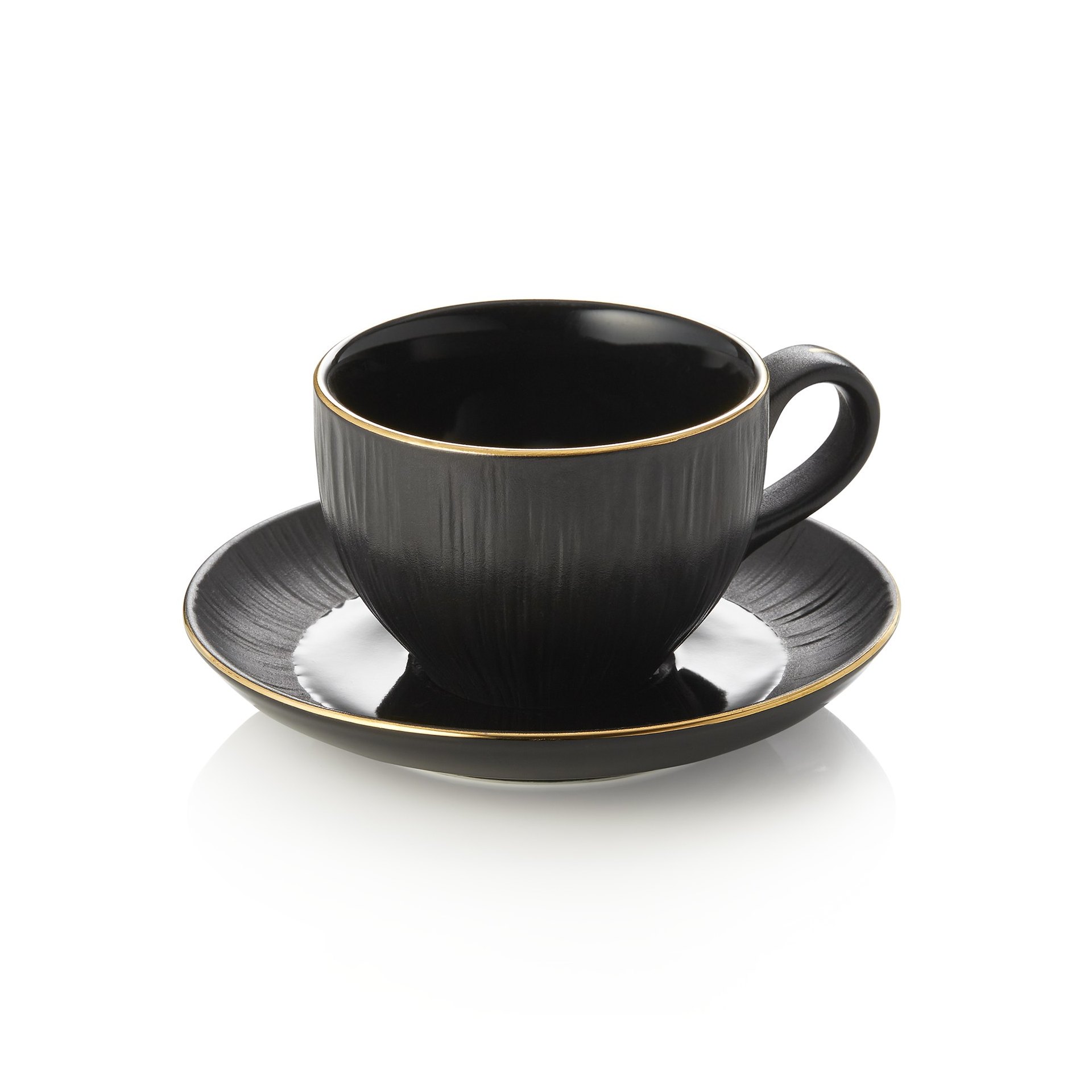 Cappuccinotasse mit Untertasse Set MAYA KURO, 200 ml, schwarz