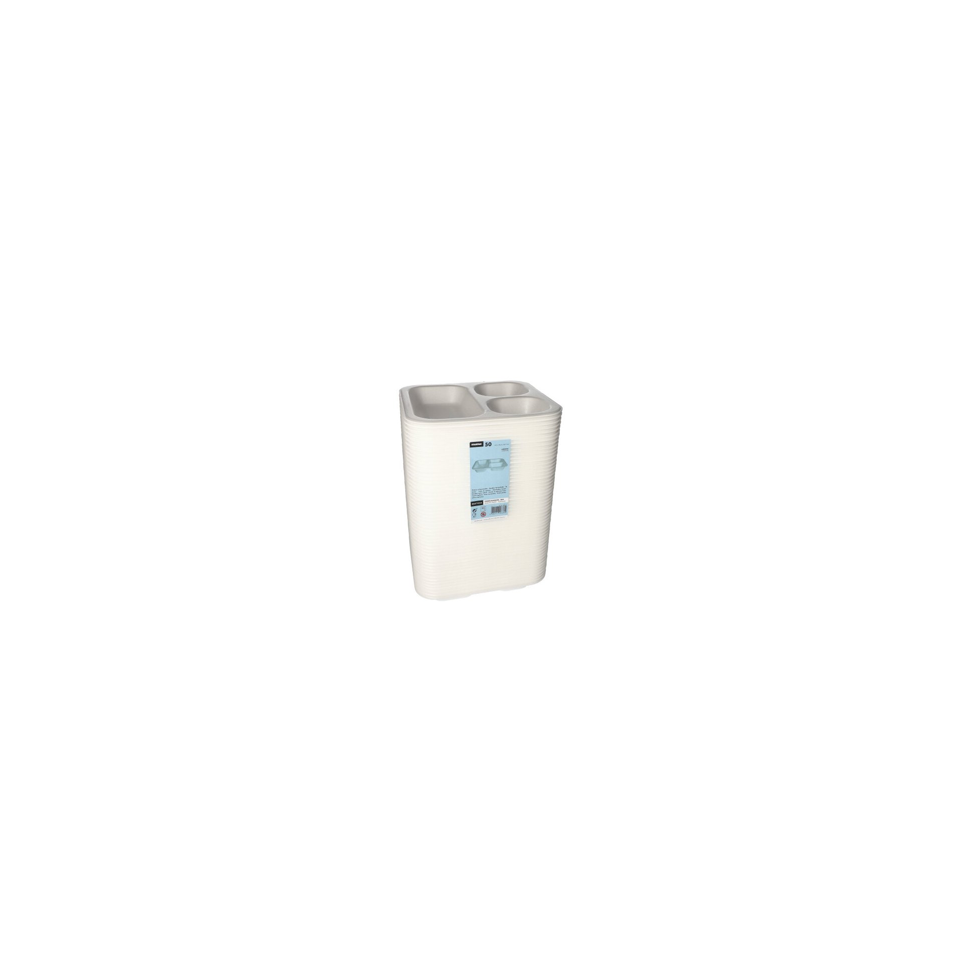 Siegelschalen, XPS 3-geteilt 1150 ml 4,2 cm x 24,5 cm x 26,5 cm weiss laminiert