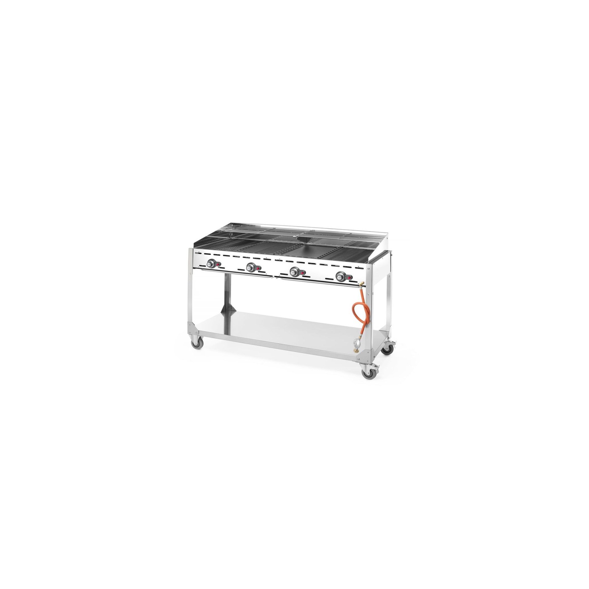 Grillsystem Green Fire mit 4 Brennern, Profi Line, mit Rollengestell, Hellgrau, 22kW, 1400x612x(H)825mm
