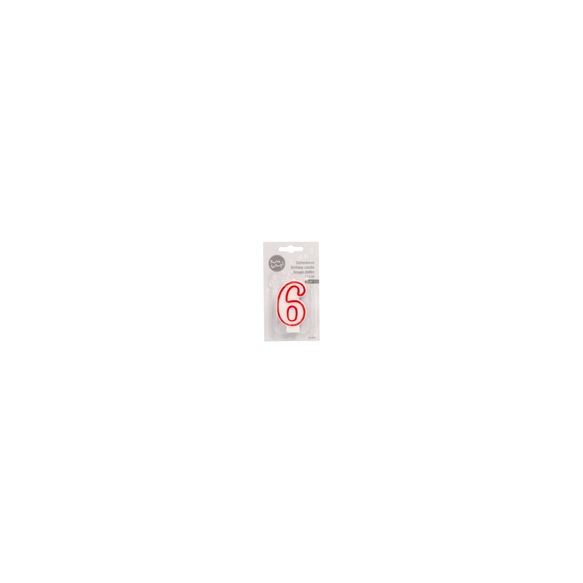 Zahlenkerze 7,3 cm weiss "6" mit rotem Rand