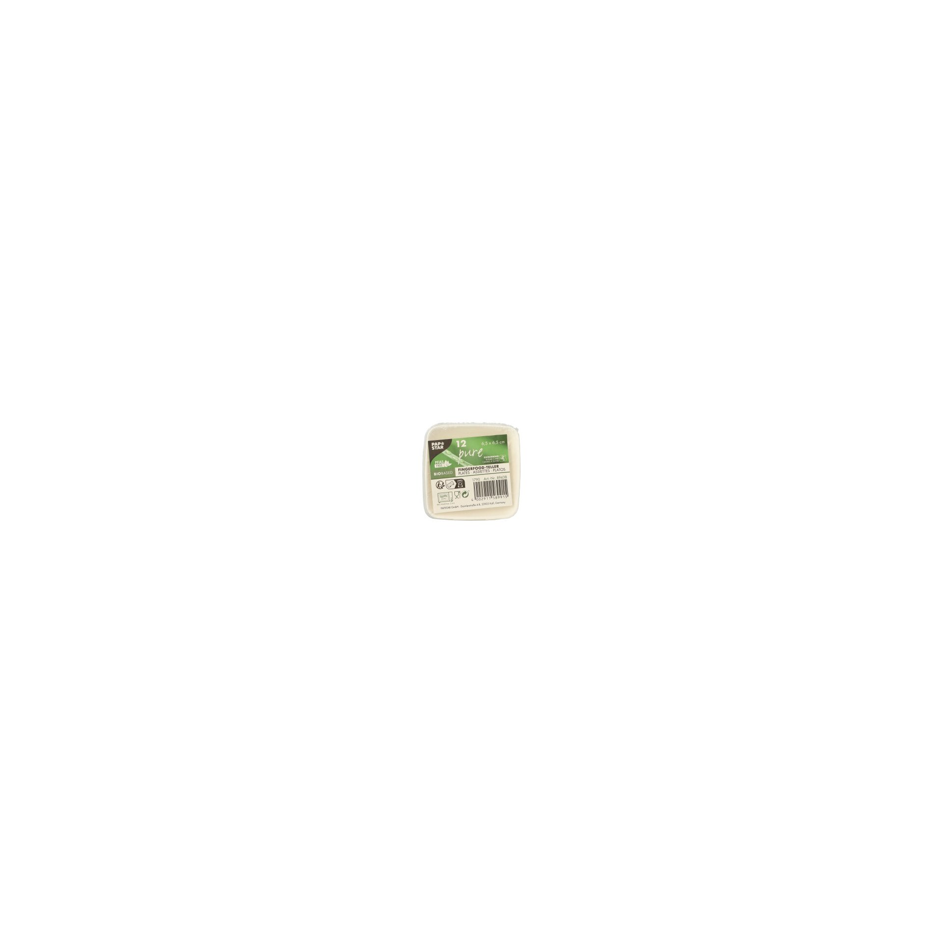 Fingerfood - Teller, Zuckerrohr "pure" eckig 1,2 cm x 6,5 cm x 6,5 cm weiss Fingerfood - Teller, Zuckerrohr "pure" eckig 1,2 cm x 6,5 cm x 6,5 cm weiss