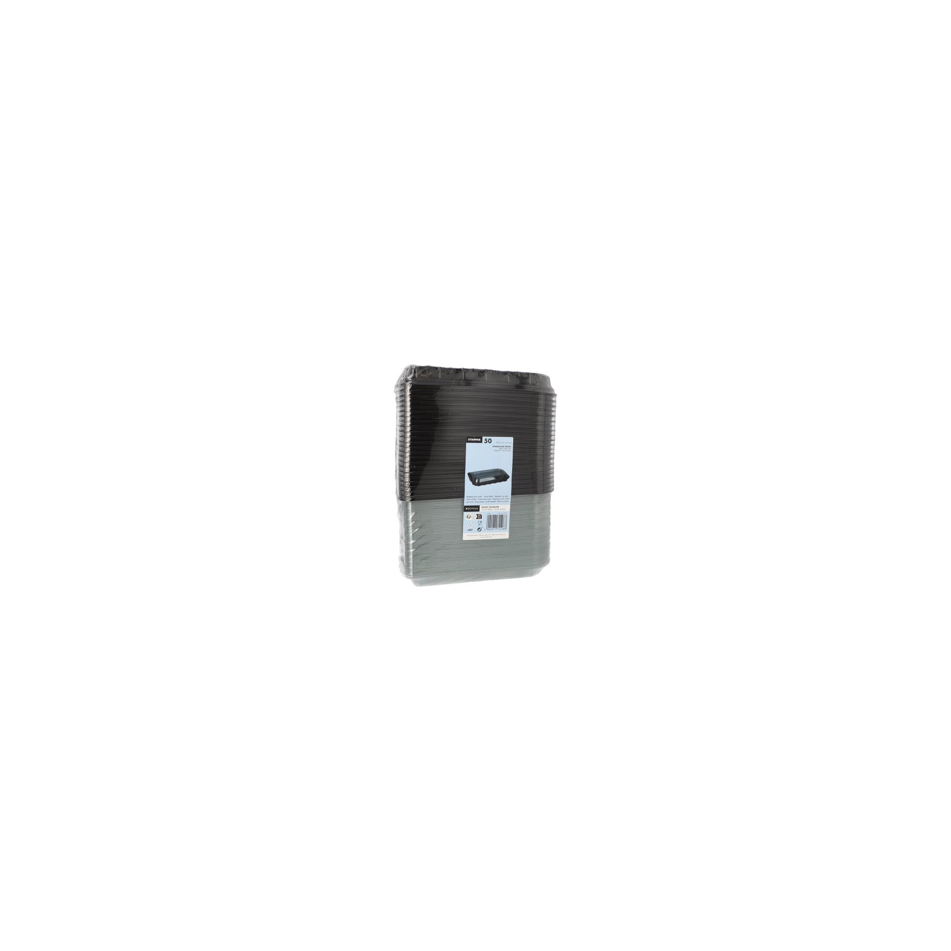 Sushi-Schalen R-PET rechteckig 21 cm x 13 cm x 4,3 cm schwarz mit transparentem Deckel