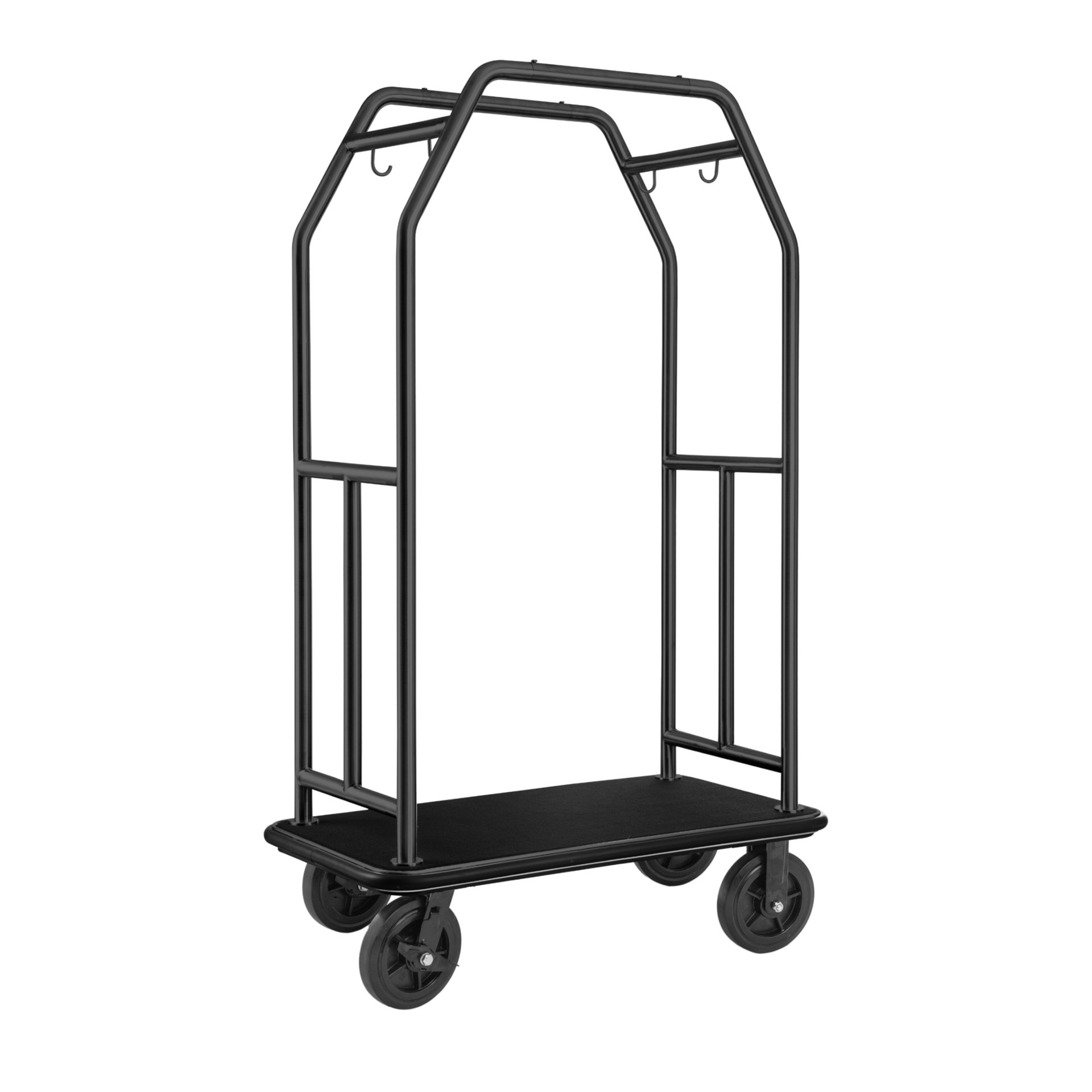Gepäckwagen TRAVELLER, 112 x 60 x 185 cm, schwarz, pulverbeschichtet, schwarzer Teppich Gepäckwagen TRAVELLER, 112 x 60 x 185 cm, schwarz, pulverbeschichtet, schwarzer Teppich