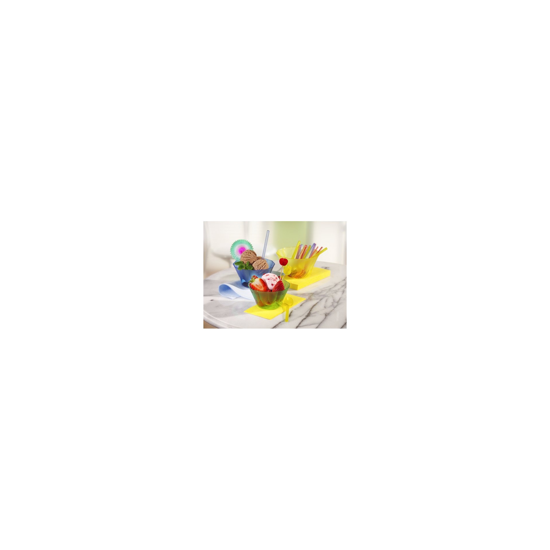 Eis- und Dessertschalen, PS rund 300 ml Ø 11 cm · 6,5 cm grün Eis- und Dessertschalen, PS rund 400 ml Ø 12 cm · 7 cm pink