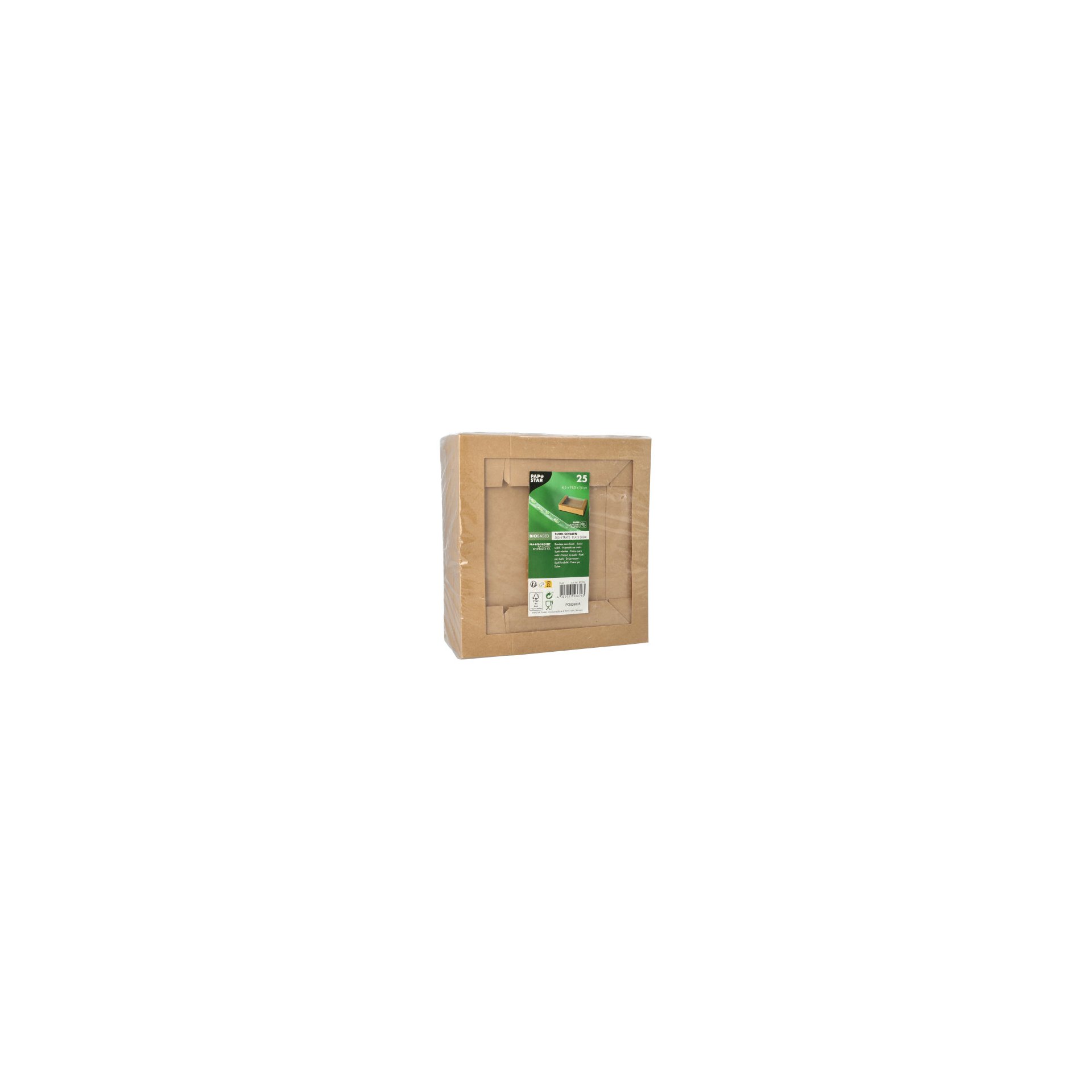 Sushi-Schalen, Pappe eckig 4,5 cm x 19,5 cm x 14 cm braun