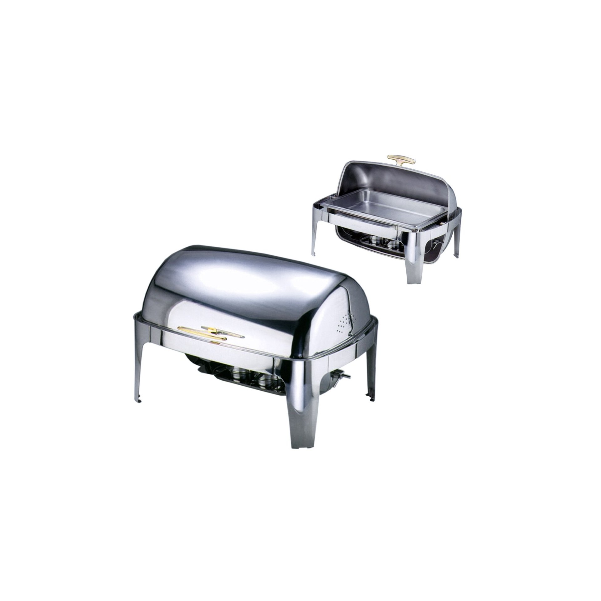 Roll Top Chafing Dish mit zwei Brennbehältern Roll Top Chafing Dish zusätzlich mit elektrischer Heizquelle