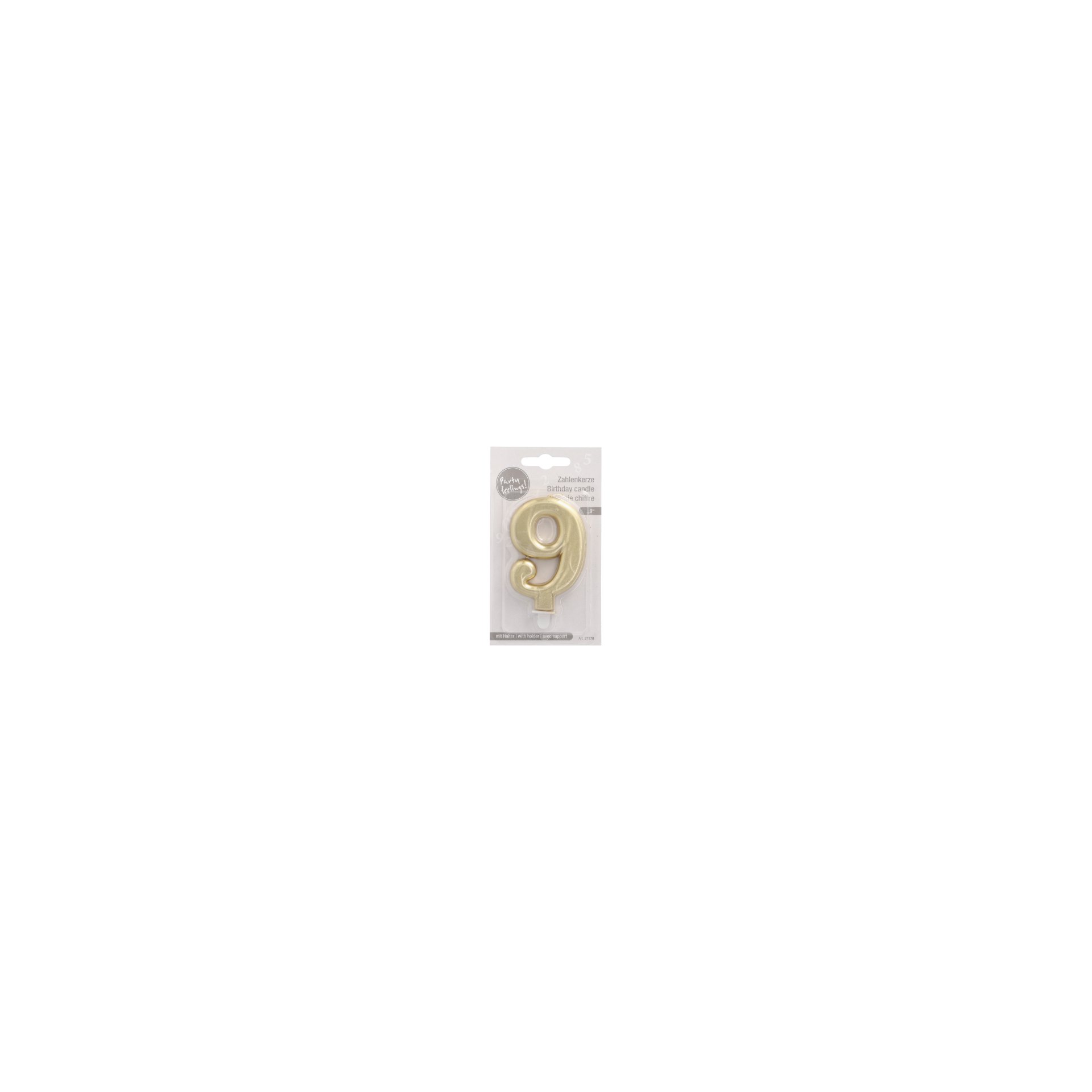 Zahlenkerze mit Halter 7 cm gold "9"