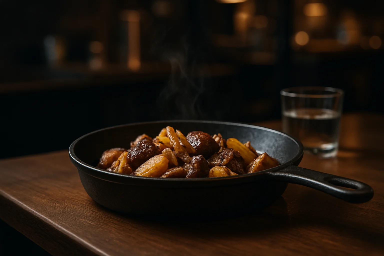 servierpfanne sizzling gerichte tischpraesentation gastronomie