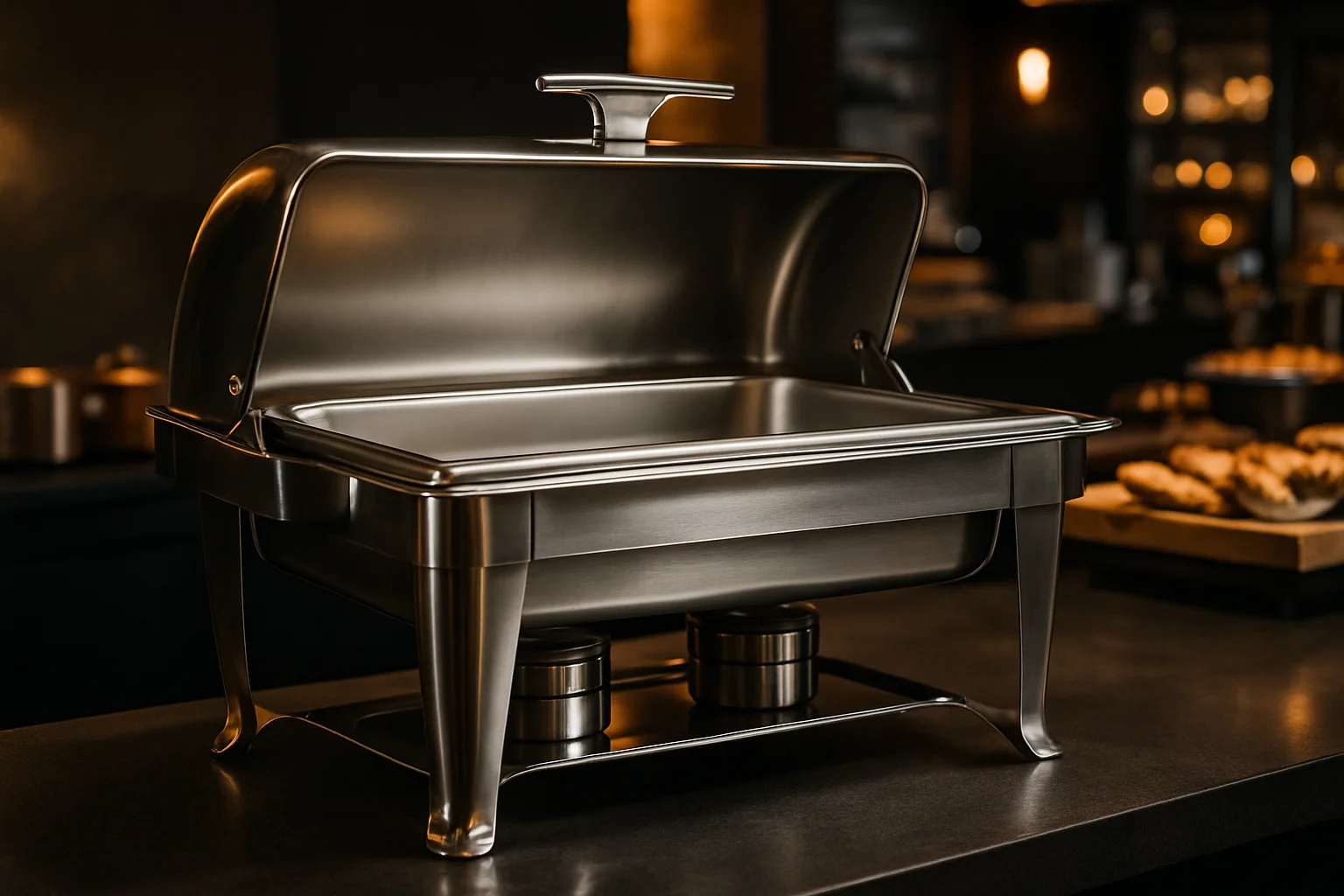 Edelstahl Chafing Dish mit GN-Einsatz auf Buffet