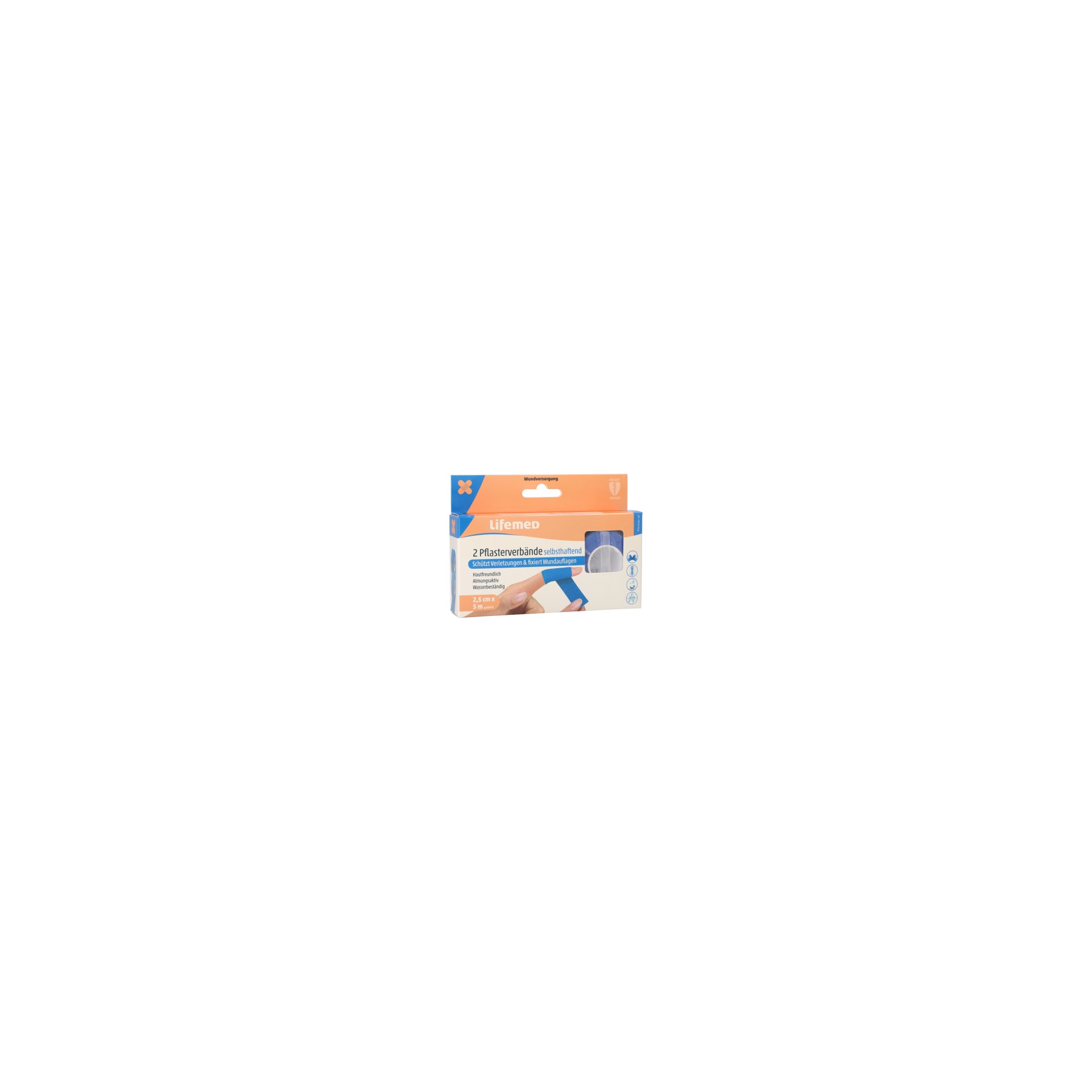 Rollen Pflaster / Bandagen selbsthaftend 5 m x 2,5 cm blau
