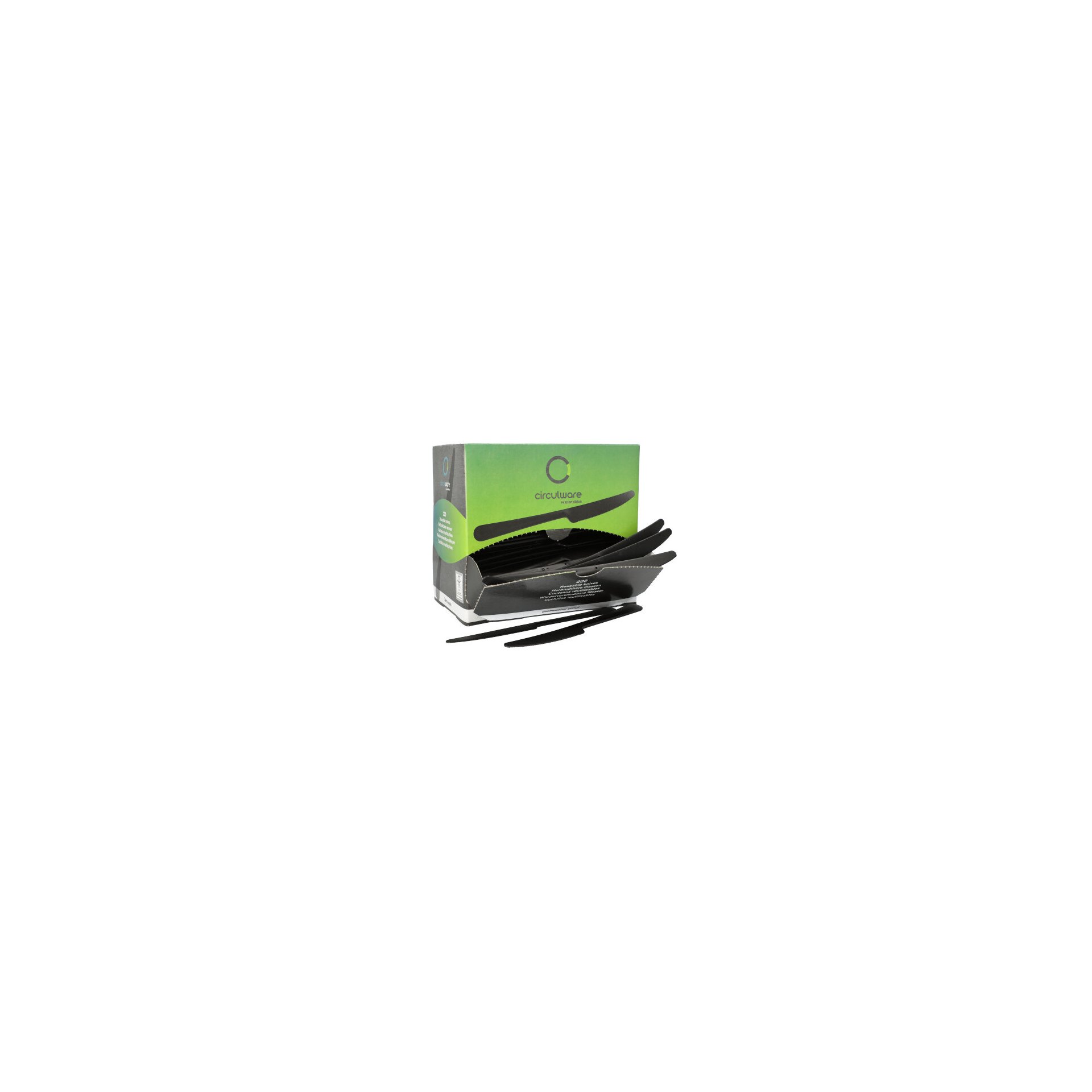 "Circulware" Mehrweg-Messer PP-MF 19,7 cm schwarz "Gaia" extra stabil, in Spenderbox
