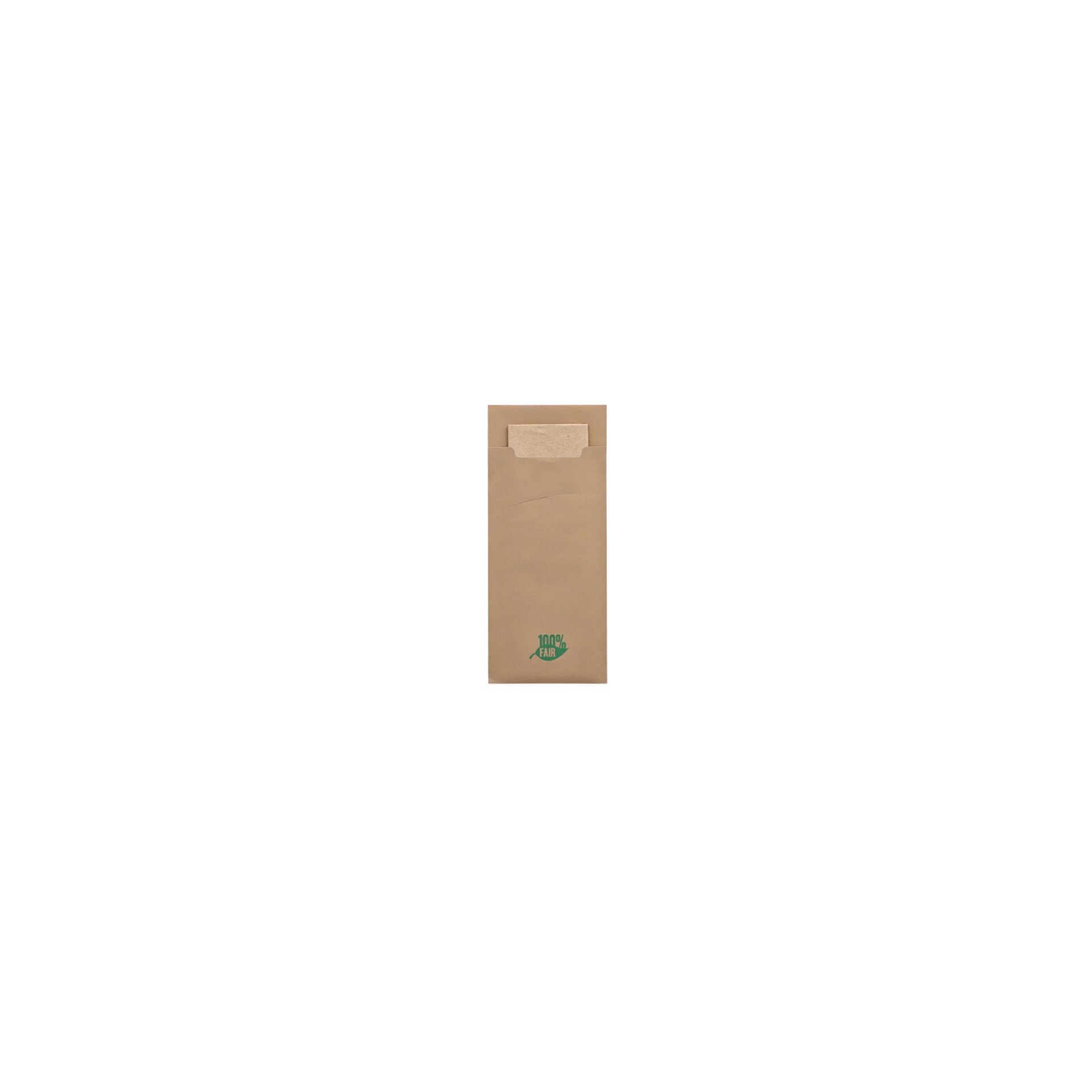 Bestecktaschen 20 cm x 8,5 cm braun "100% Fair" inkl. naturfarbener Recycling-Serviette