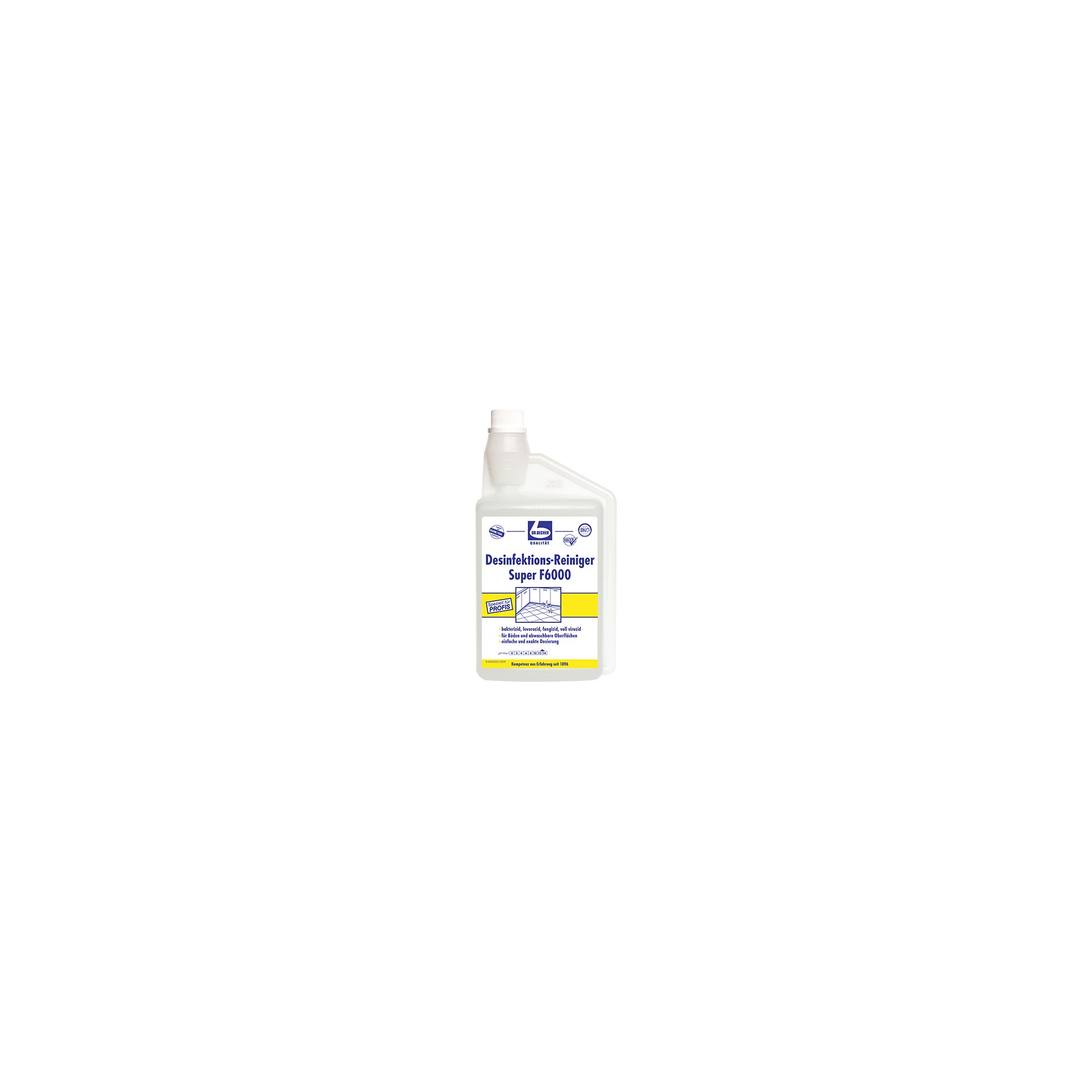 "Dr. Becher" Desinfektions-Reiniger 1 l super F6000 mit Dosierkopf "Dr. Becher" Desinfektions-Reiniger 1 l super F6000 mit Dosierkopf