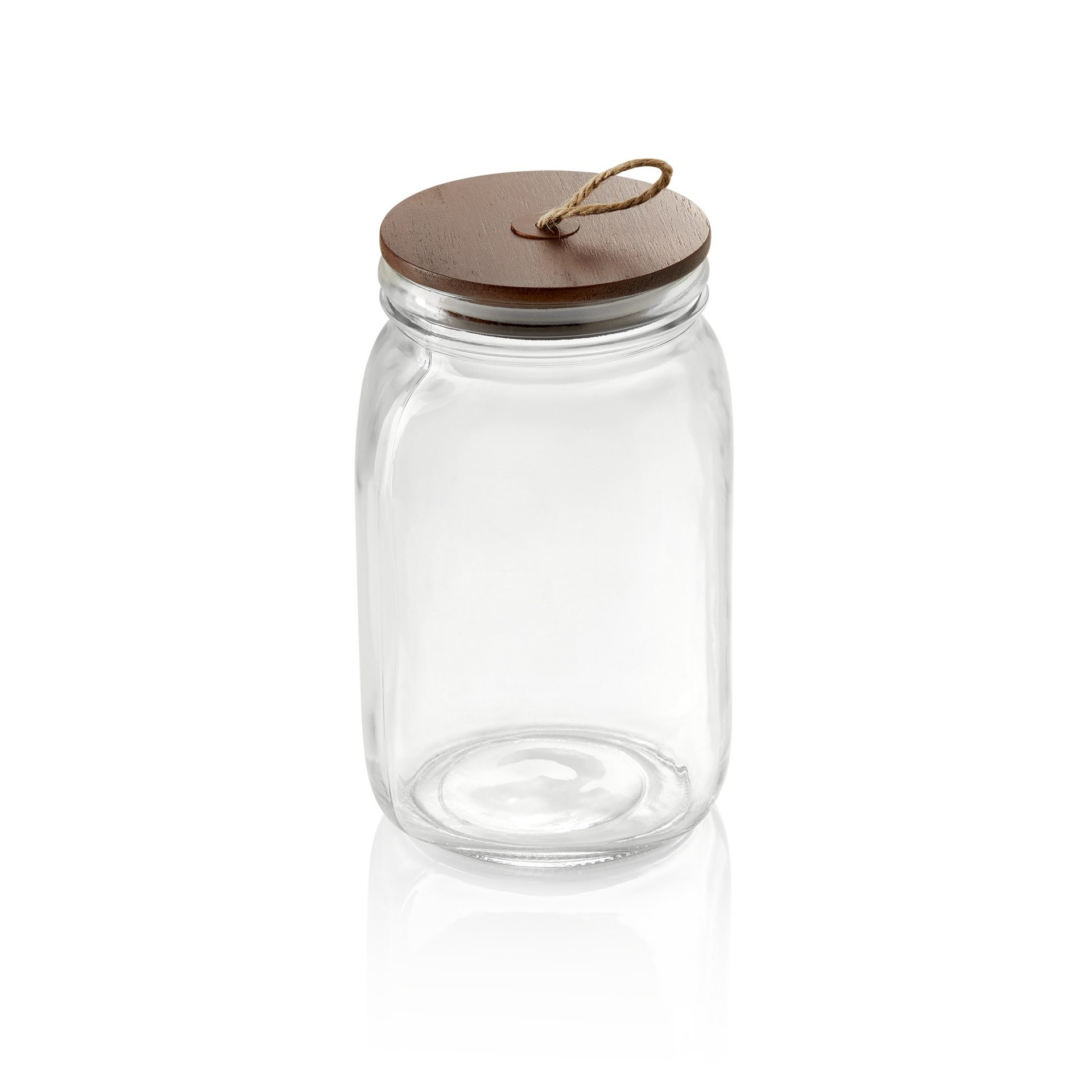Vorratsglas mit Akaziendeckel und Schnur, 1,5 ltr., Ø 9 cm, Höhe 19,5 cm, Glas, Akazienholz