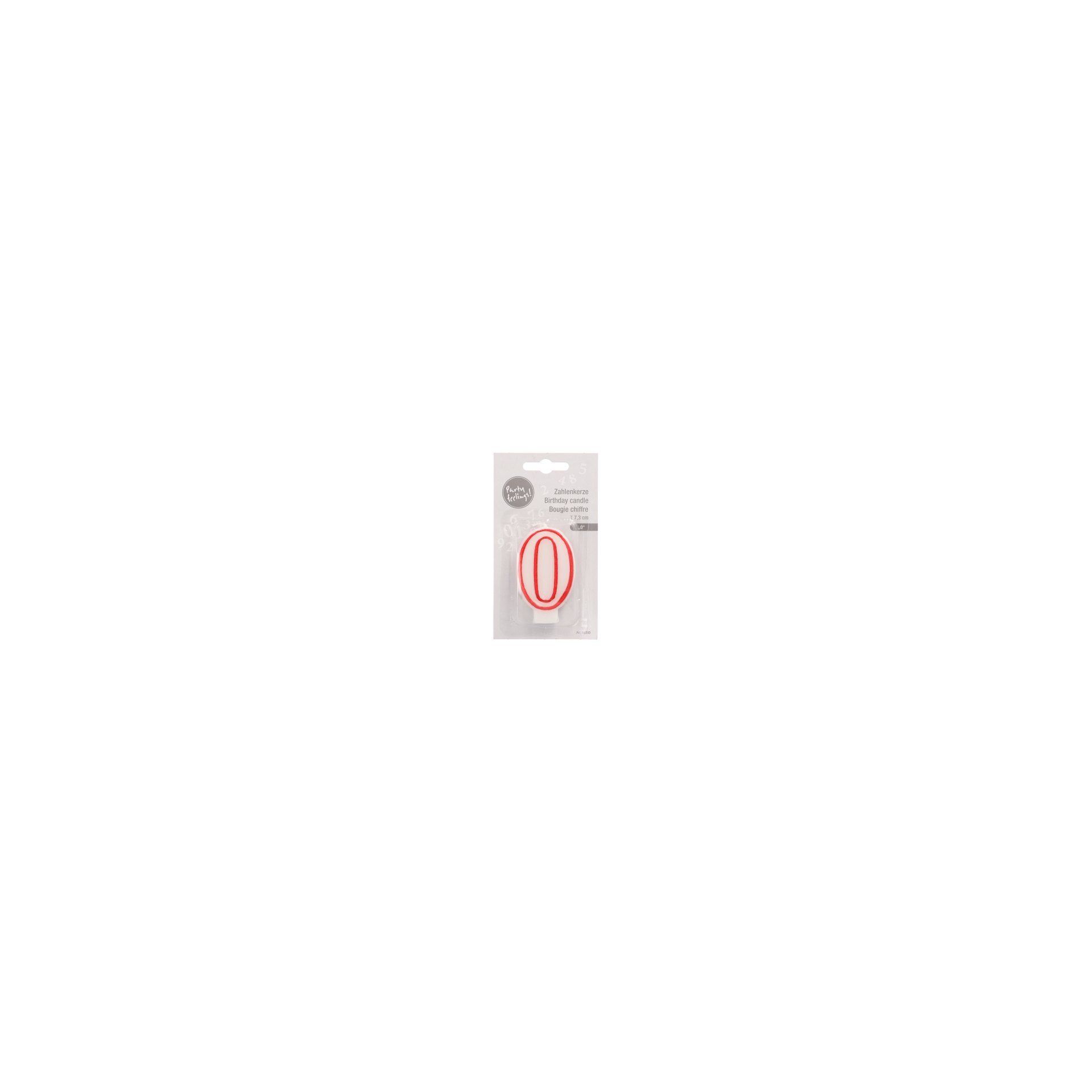 Zahlenkerze 7,3 cm weiss "0" mit rotem Rand