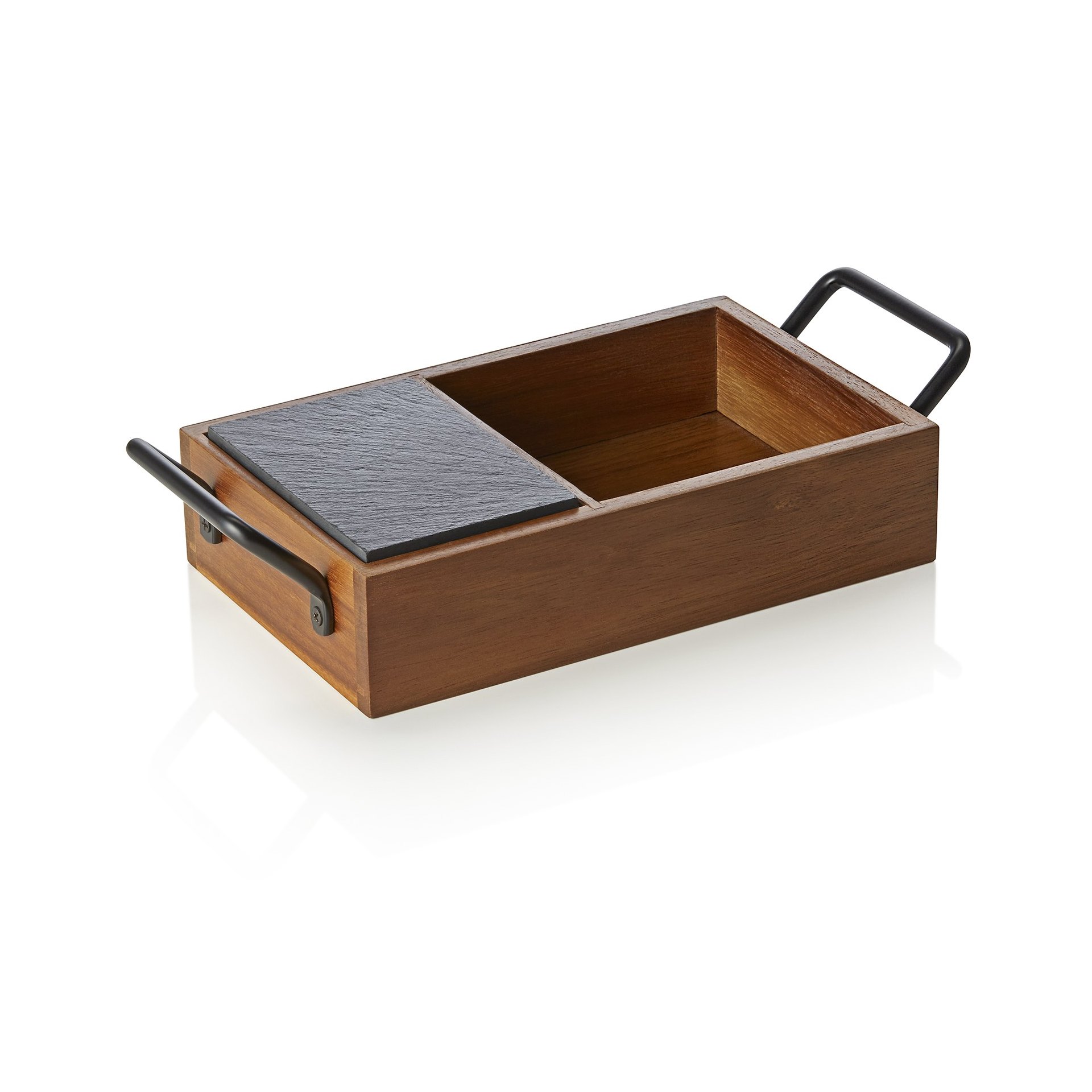 Naturschieferplatten Set SLATE & SERVE, 24 x 15 x 5,5 cm, 3 Schieferplatten und Brot- und Butterkorb, Akazienholz, Naturschiefer Naturschieferplatten Set SLATE & SERVE, 24 x 15 x 5,5 cm, 3 Schieferplatten und Brot- und Butterkorb, Akazienholz, Naturschiefer