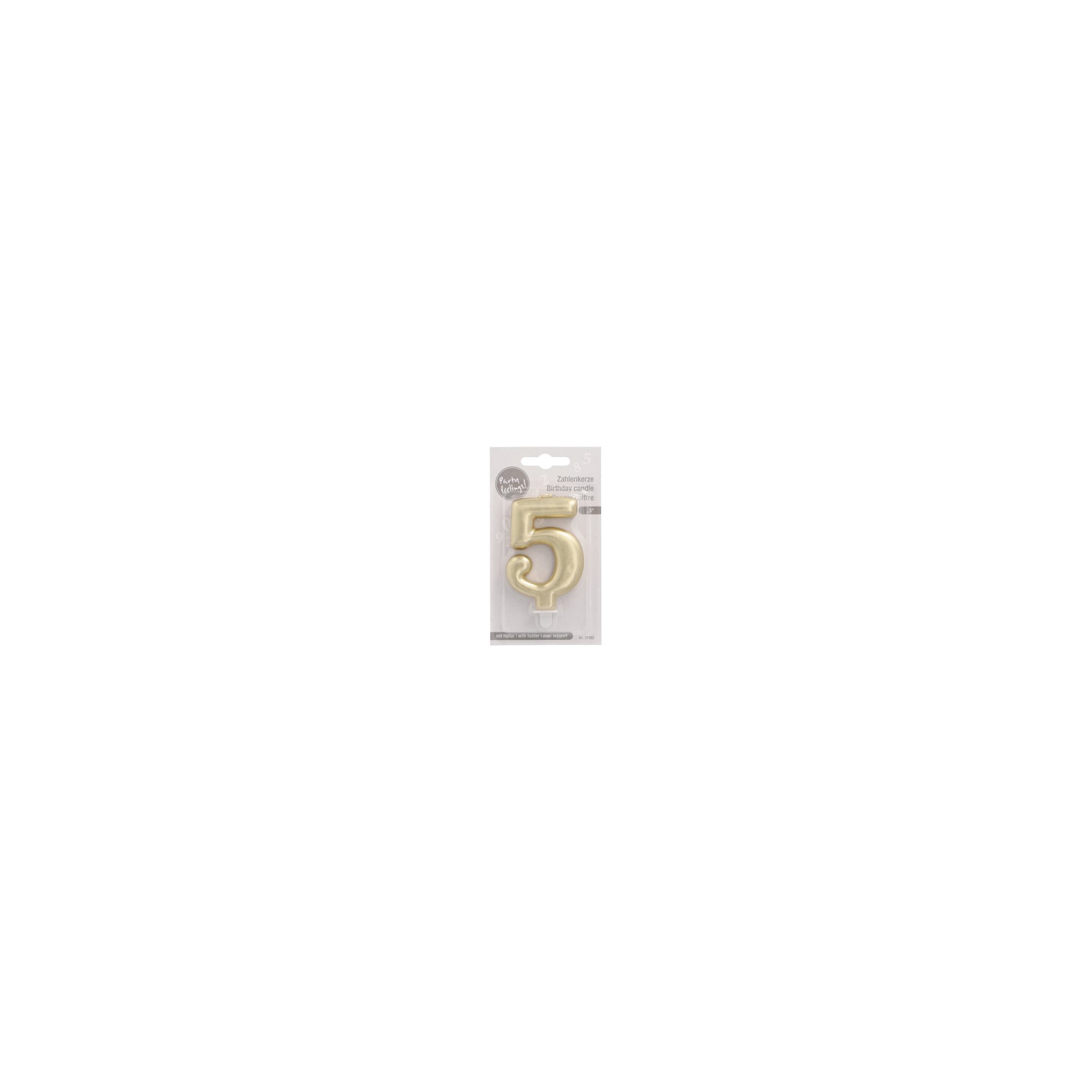 Zahlenkerze mit Halter 7 cm gold "5"