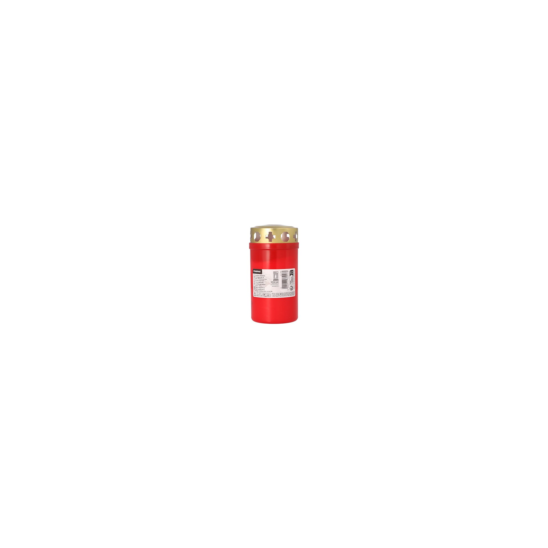 Grablicht mit Golddeckel rund Ø 6,4 cm · 12,5 cm rote Hülle Grablicht mit Golddeckel rund Ø 6,4 cm · 12,5 cm rote Hülle