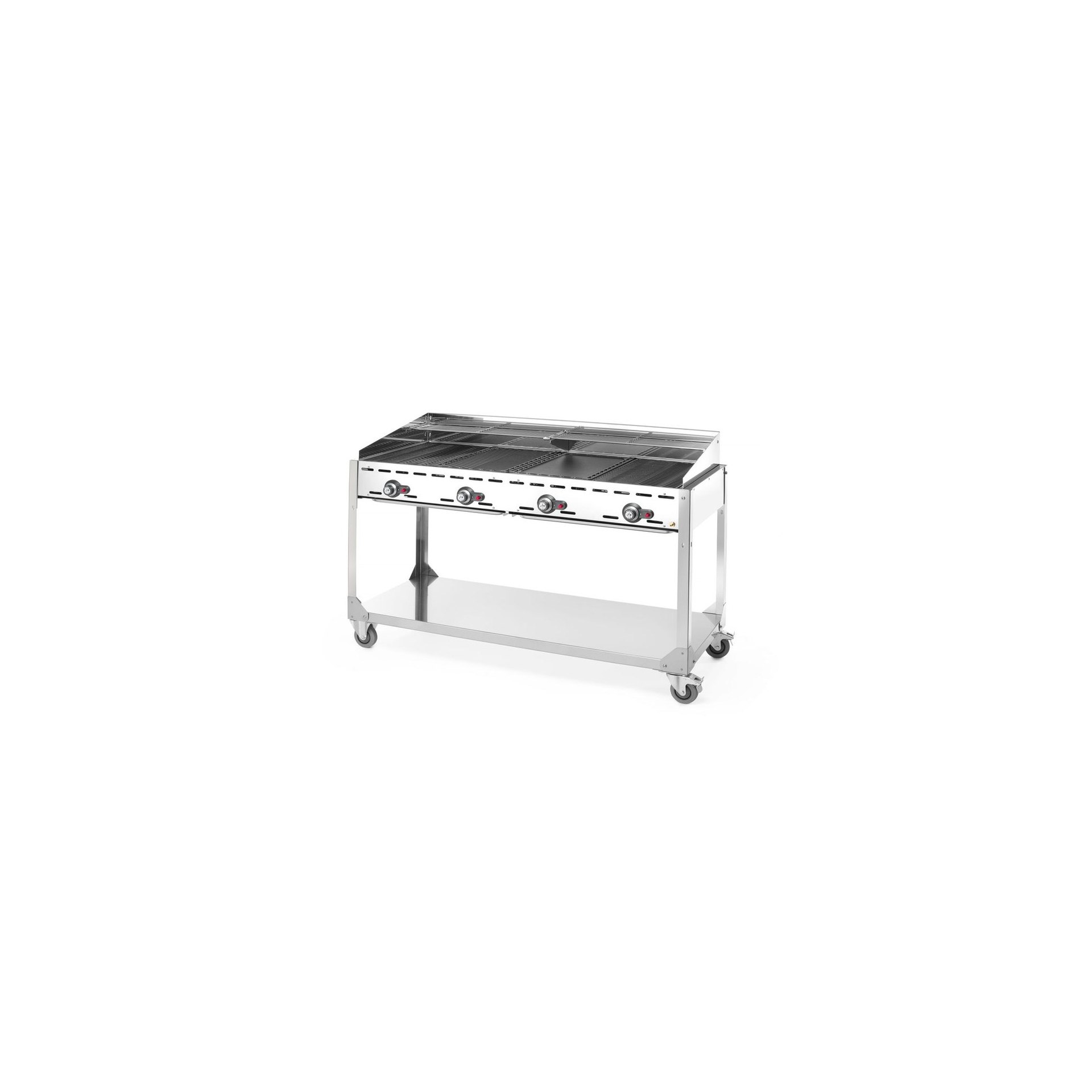 Grillsystem Green Fire mit 4 Brennern, Profi Line, mit Rollengestell, Hellgrau, 22kW, 1400x612x(H)825mm Grillsystem Green Fire mit 4 Brennern, Profi Line, mit Rollengestell, Hellgrau, 22kW, 1400x612x(H)825mm