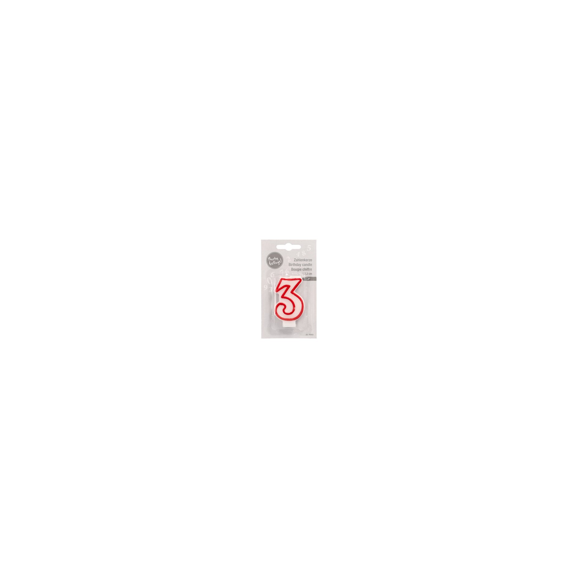 Zahlenkerze 7,3 cm weiss "3" mit rotem Rand