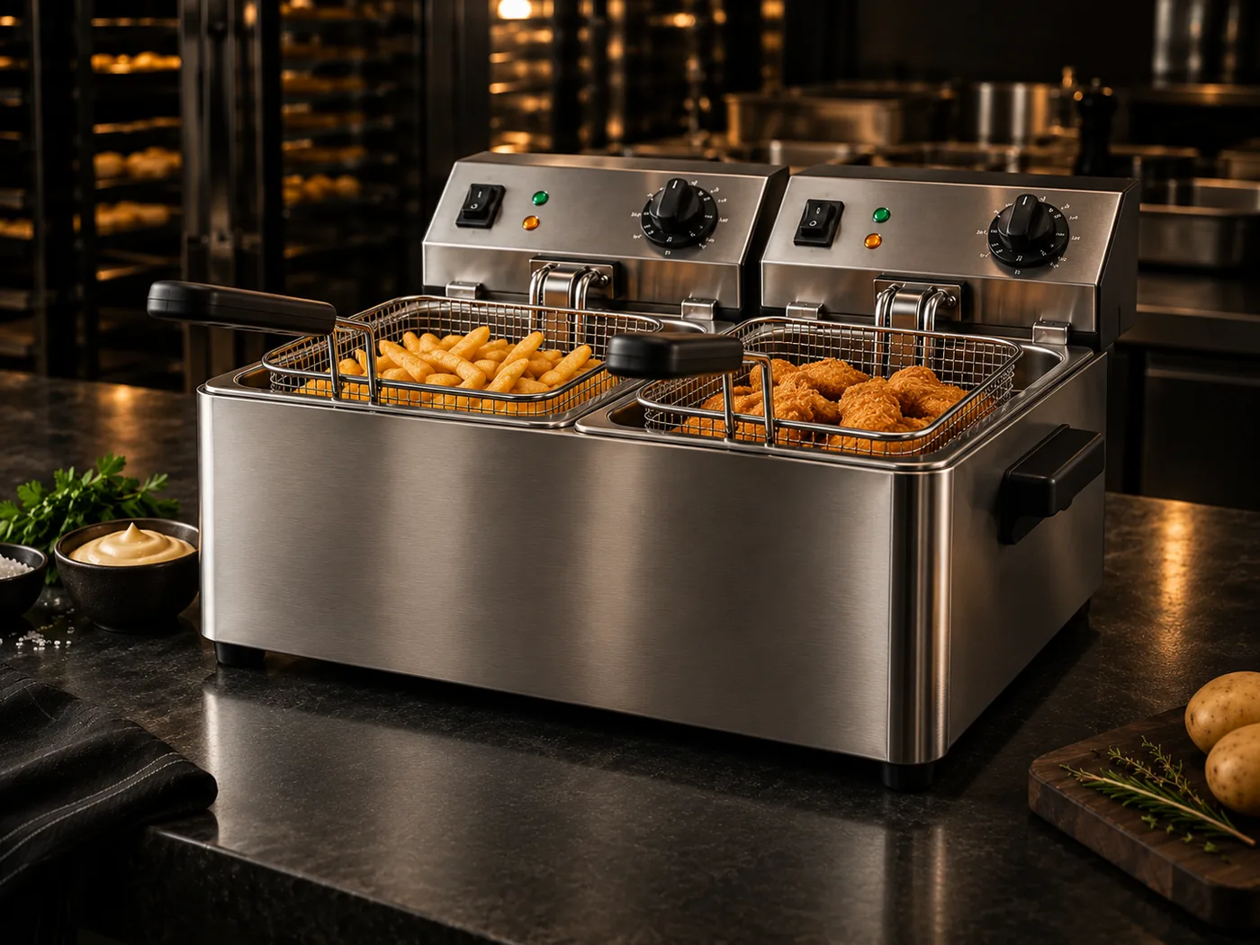HENDI Doppel-Fritteuse mit zwei Becken für die Gastronomie