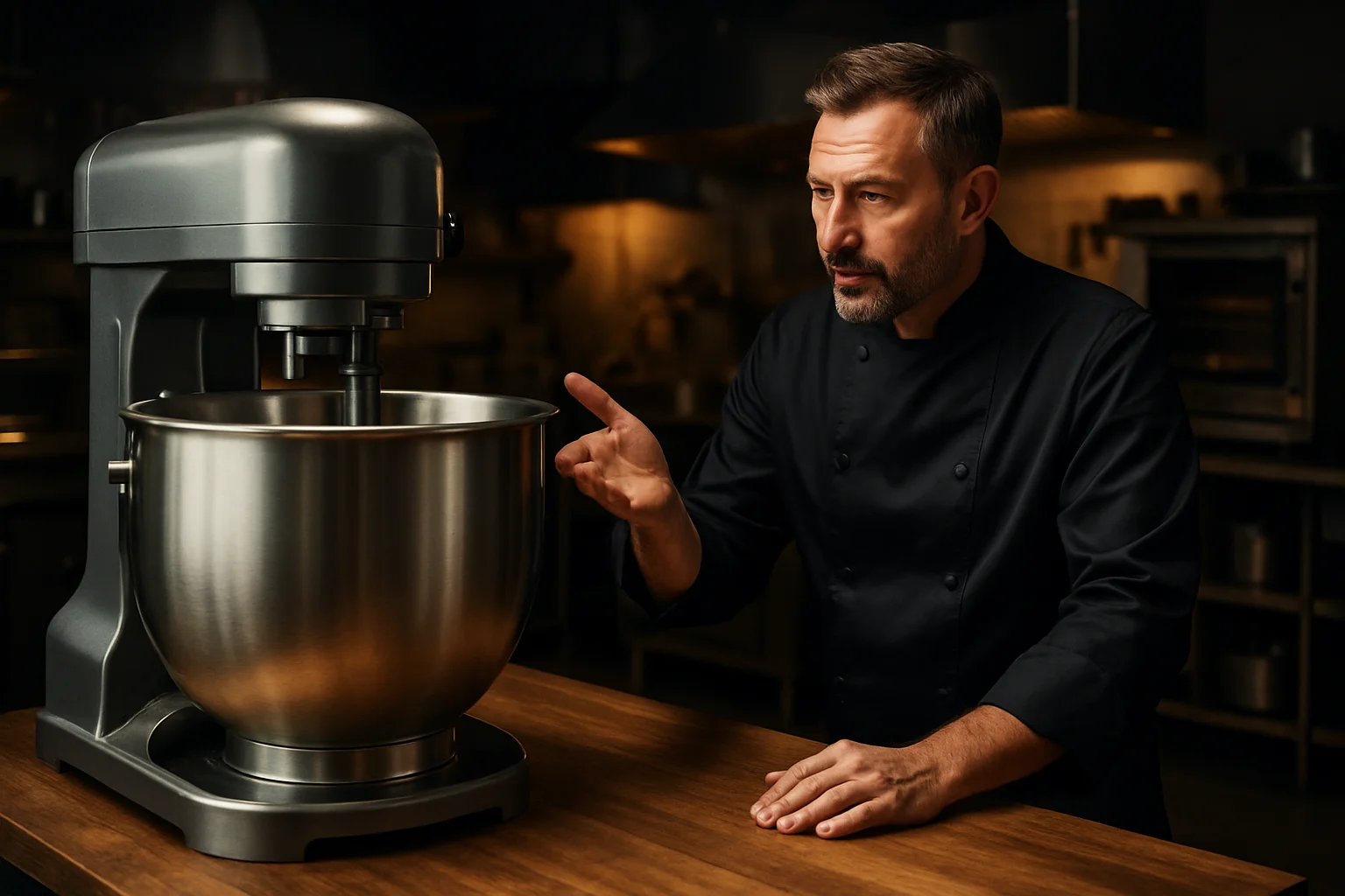 große rührschüssel in gastronomieküche zur darstellung von kapazität