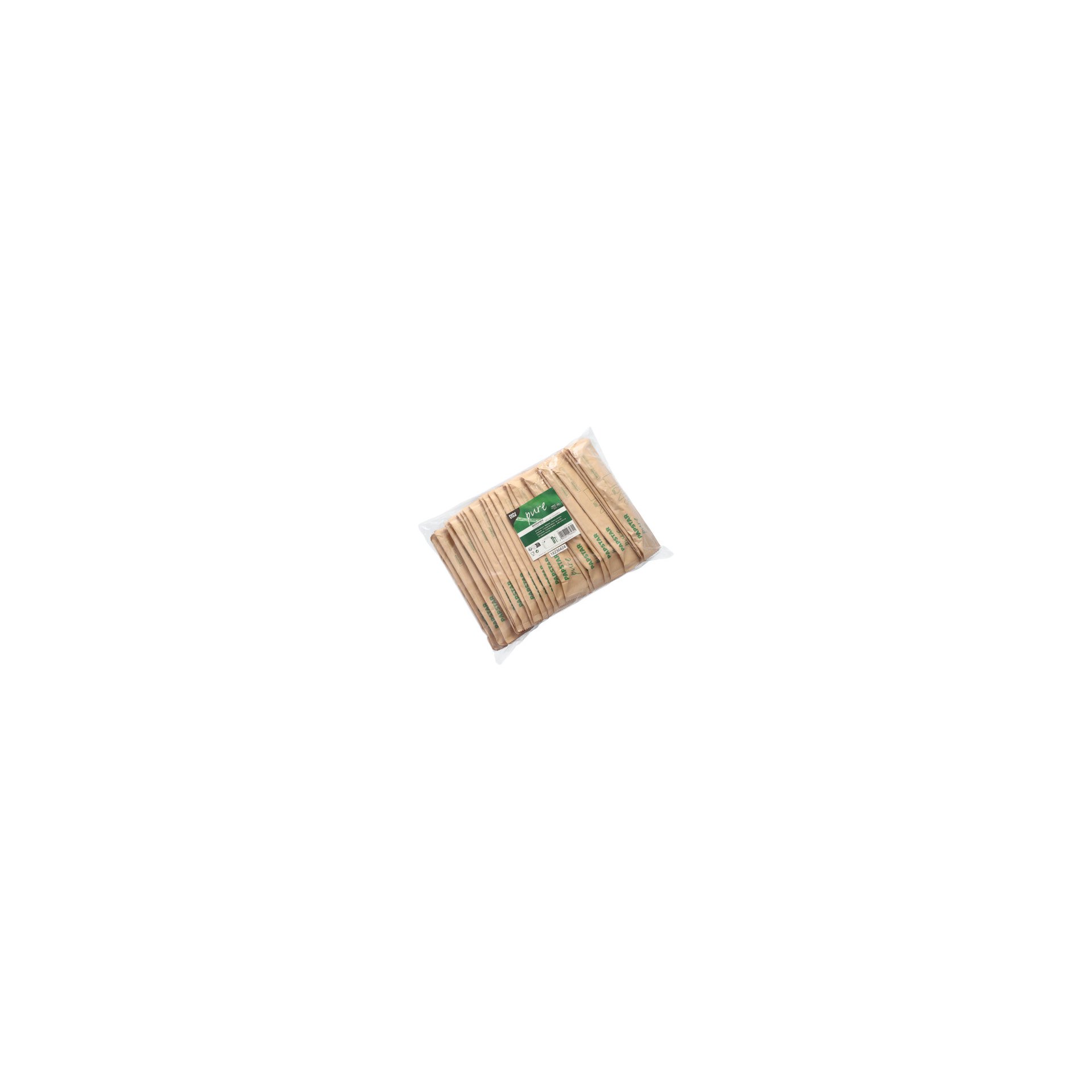 Bestecksets Holz "pure" : Messer, Gabel, Kaffeelöffel, Serviette in Papierbeutel