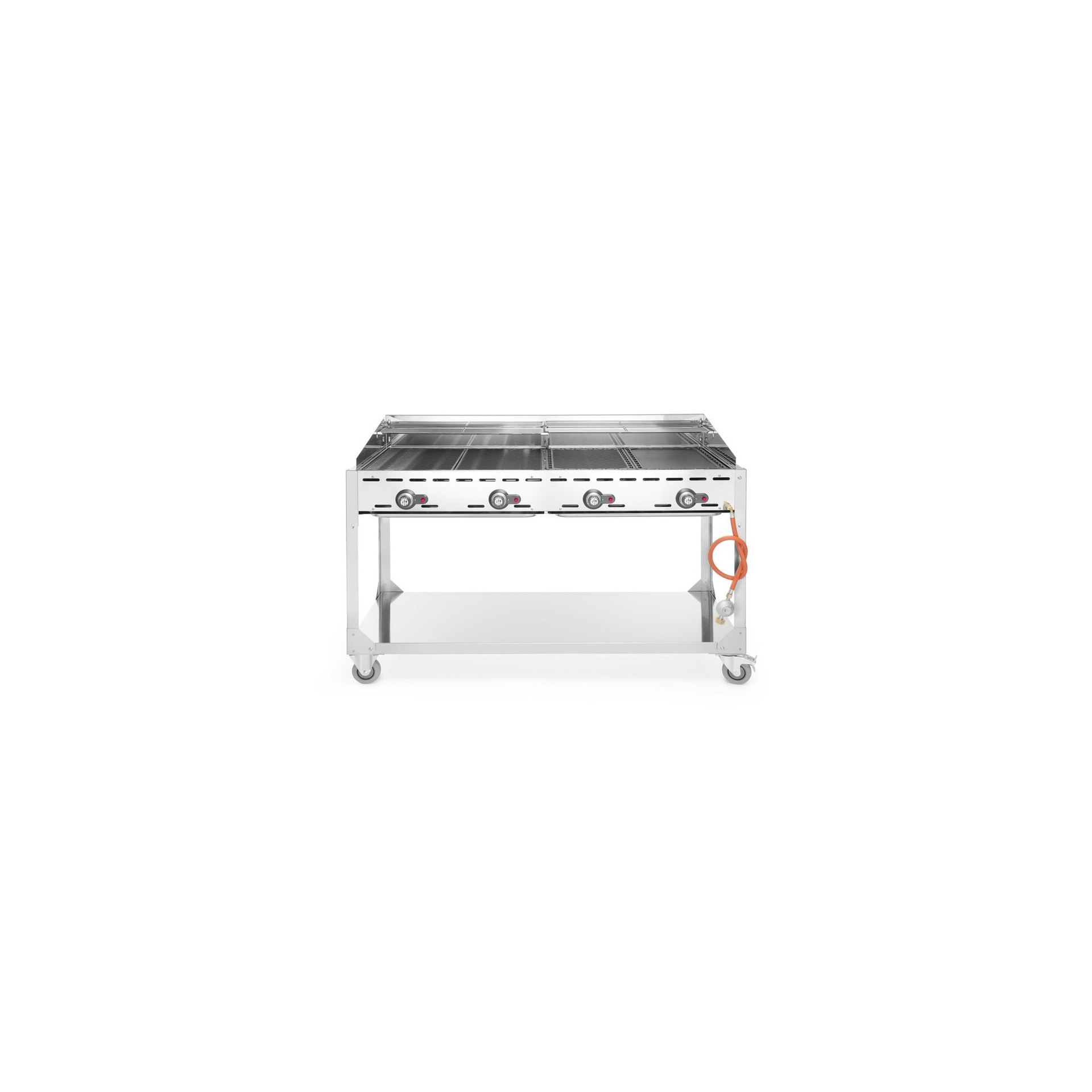 Grillsystem Green Fire mit 4 Brennern, Profi Line, mit Rollengestell, Hellgrau, 22kW, 1400x612x(H)825mm Grillsystem Green Fire mit 4 Brennern, Profi Line, mit Rollengestell, Hellgrau, 22kW, 1400x612x(H)825mm