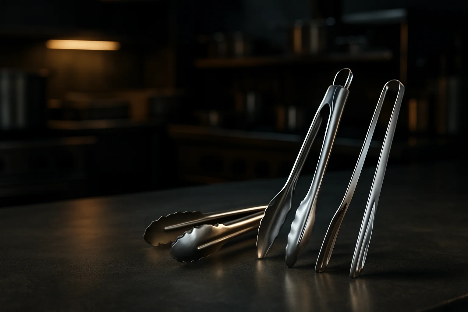 Verschiedene Küchenzangen in einer professionellen Gastronomieküche