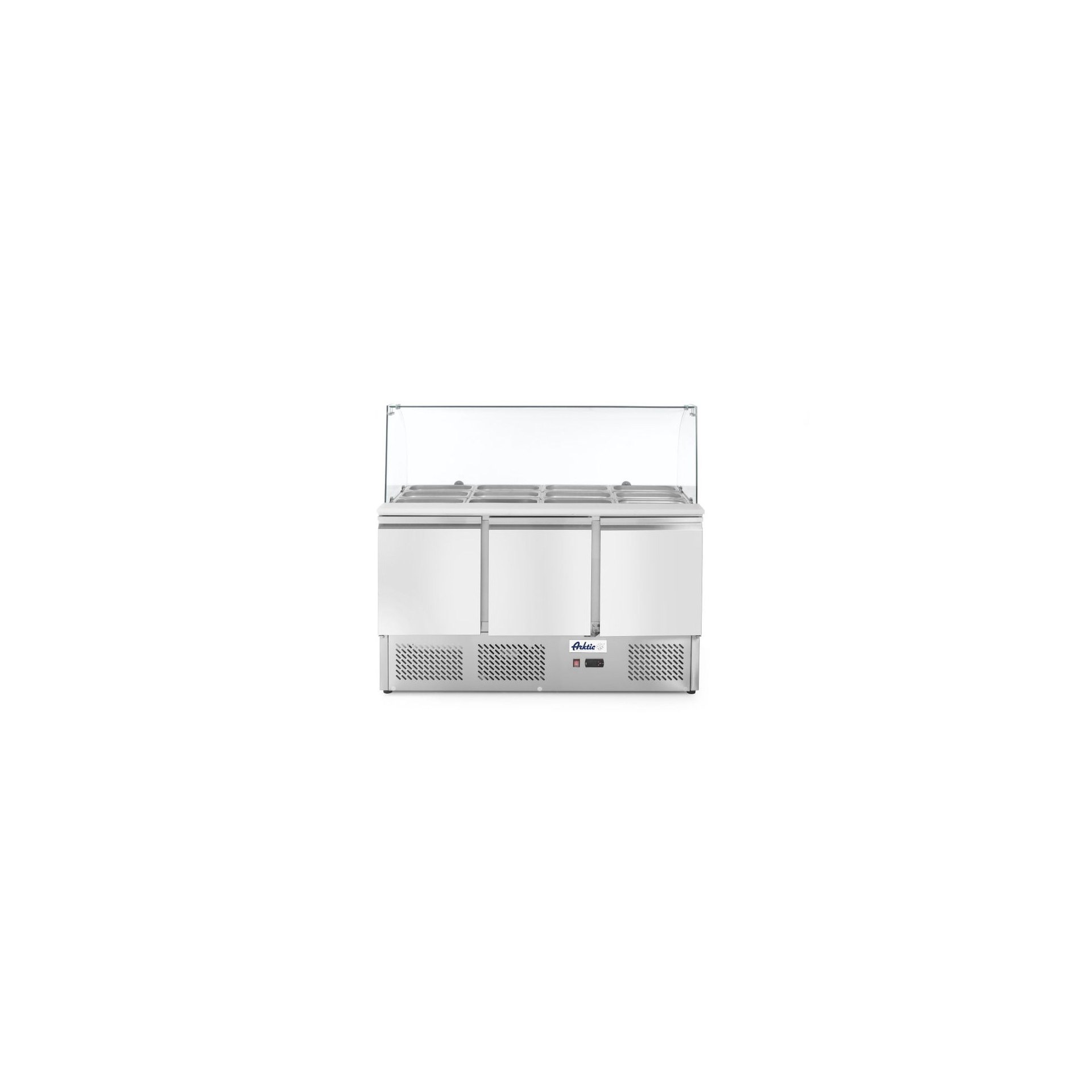 Kühltisch, dreitürig mit Glasdisplay 380L Kühltisch, dreitürig mit Glasdisplay 380L
