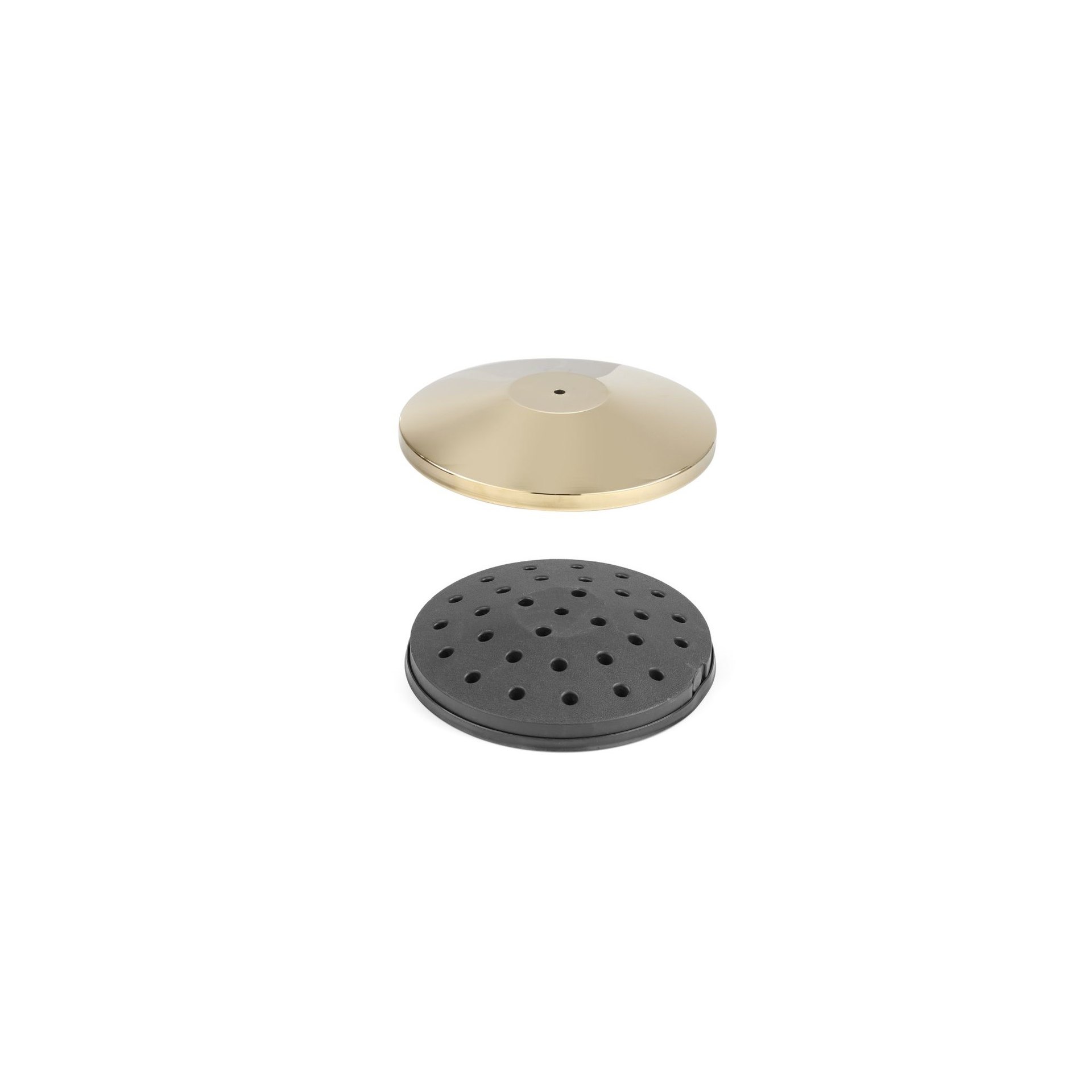Absperrpfosten, goldfarben, Bodenplatte, ⌀360x(H)65mm Absperrpfosten, goldfarben, Bodenplatte, ⌀360x(H)65mm