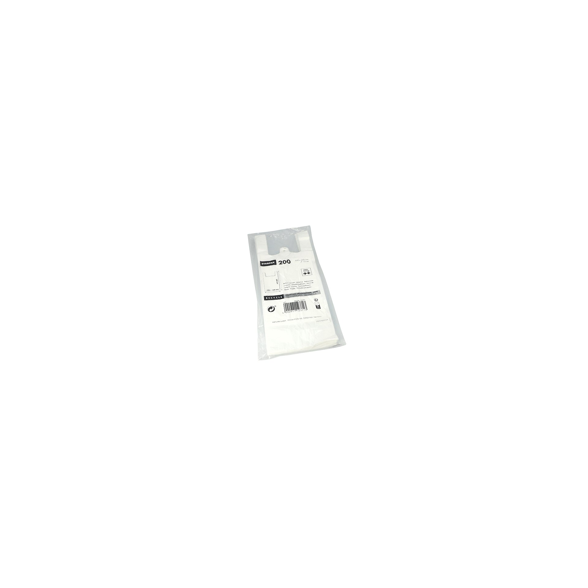 Hemdchen-Tragetaschen, HDPE 55 cm x 22 cm x 15 cm weiss mittel